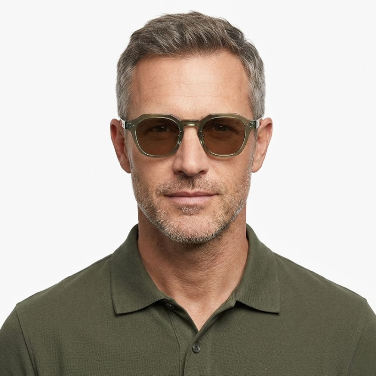 Polarized Hexagonal Sunglasses with Acetate Frame and Double Bridge