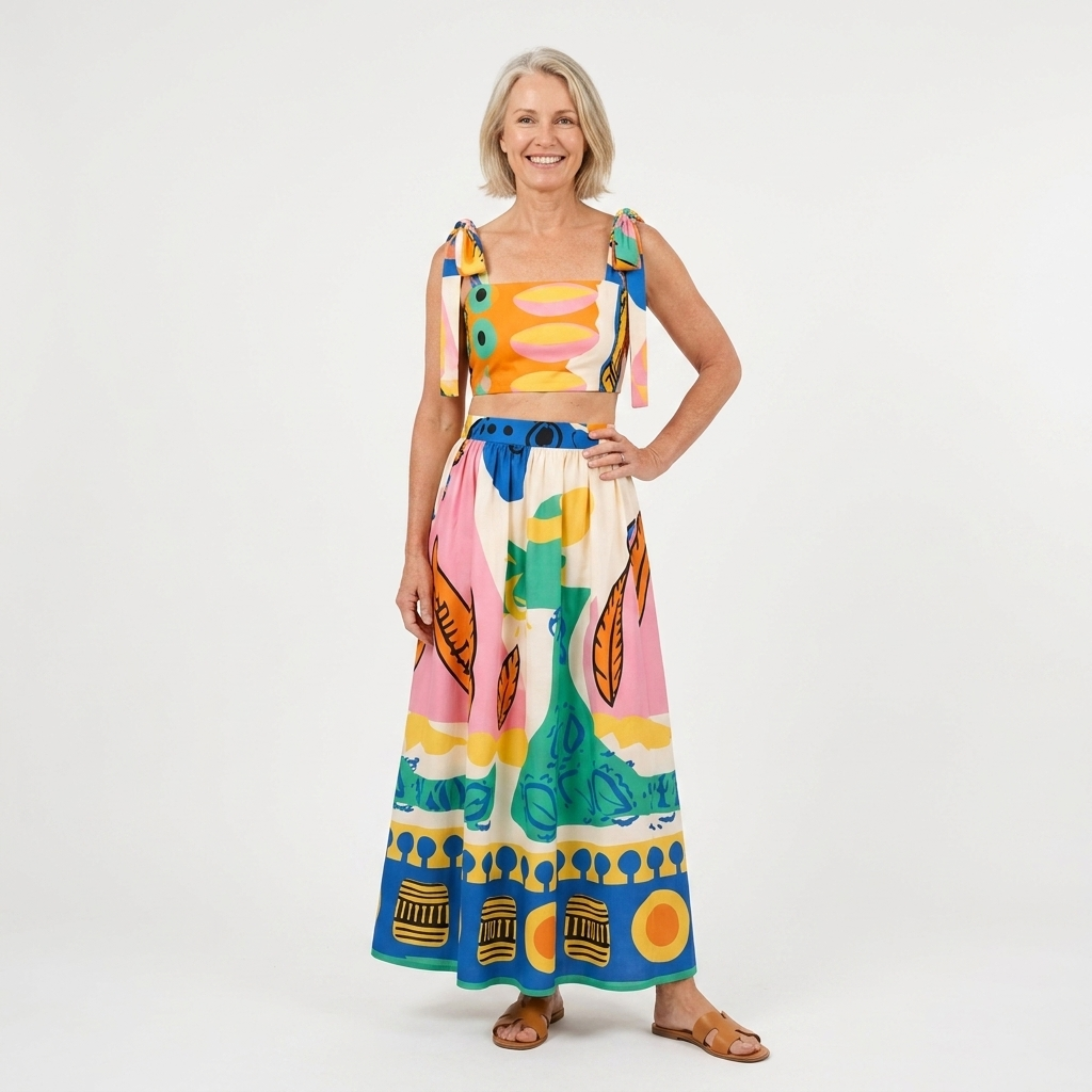 Sæt med crop top og lang nederdel med print — to dele — sommerferie