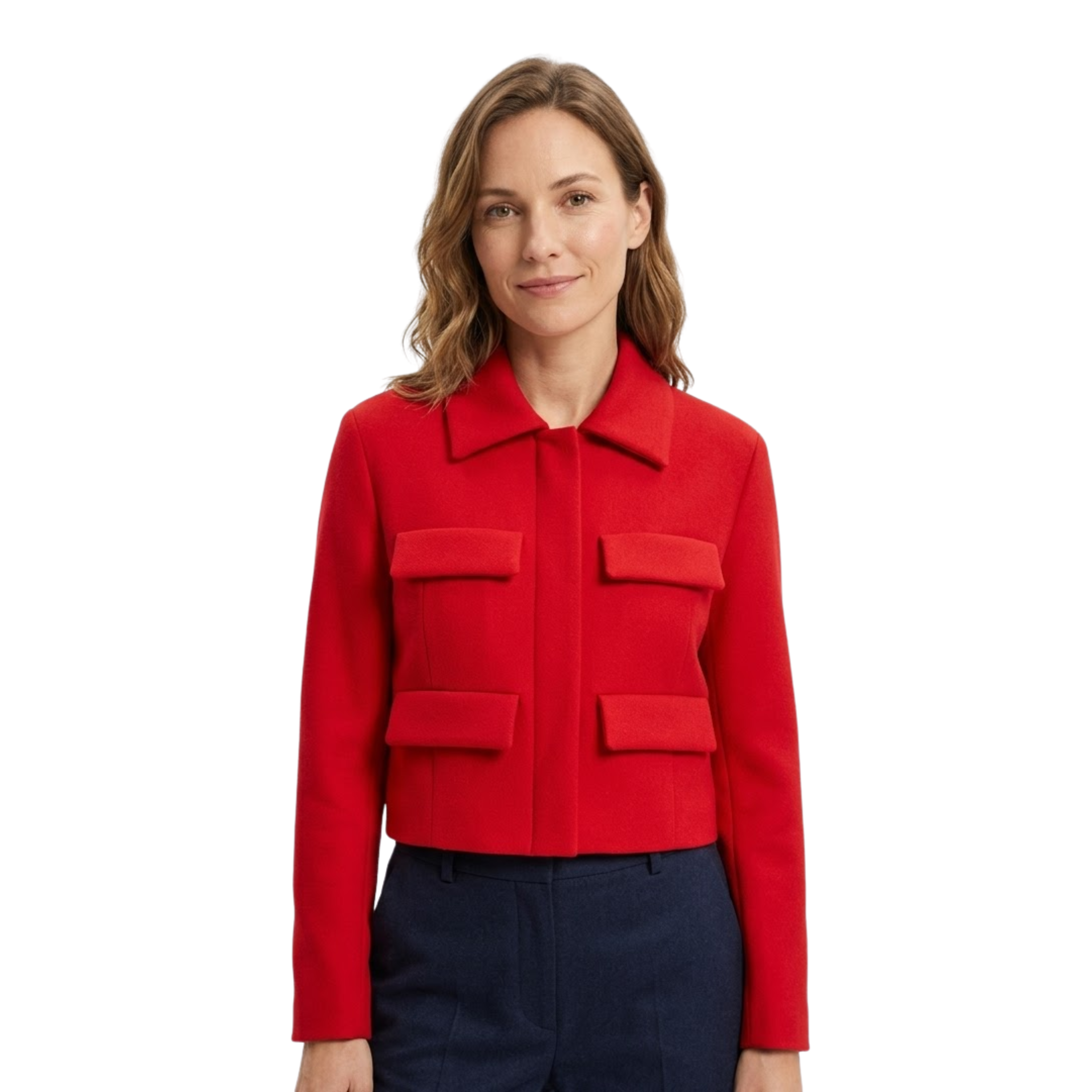 Veste Courte Élégante à Manches Longues et Poches à Rabat pour Femme