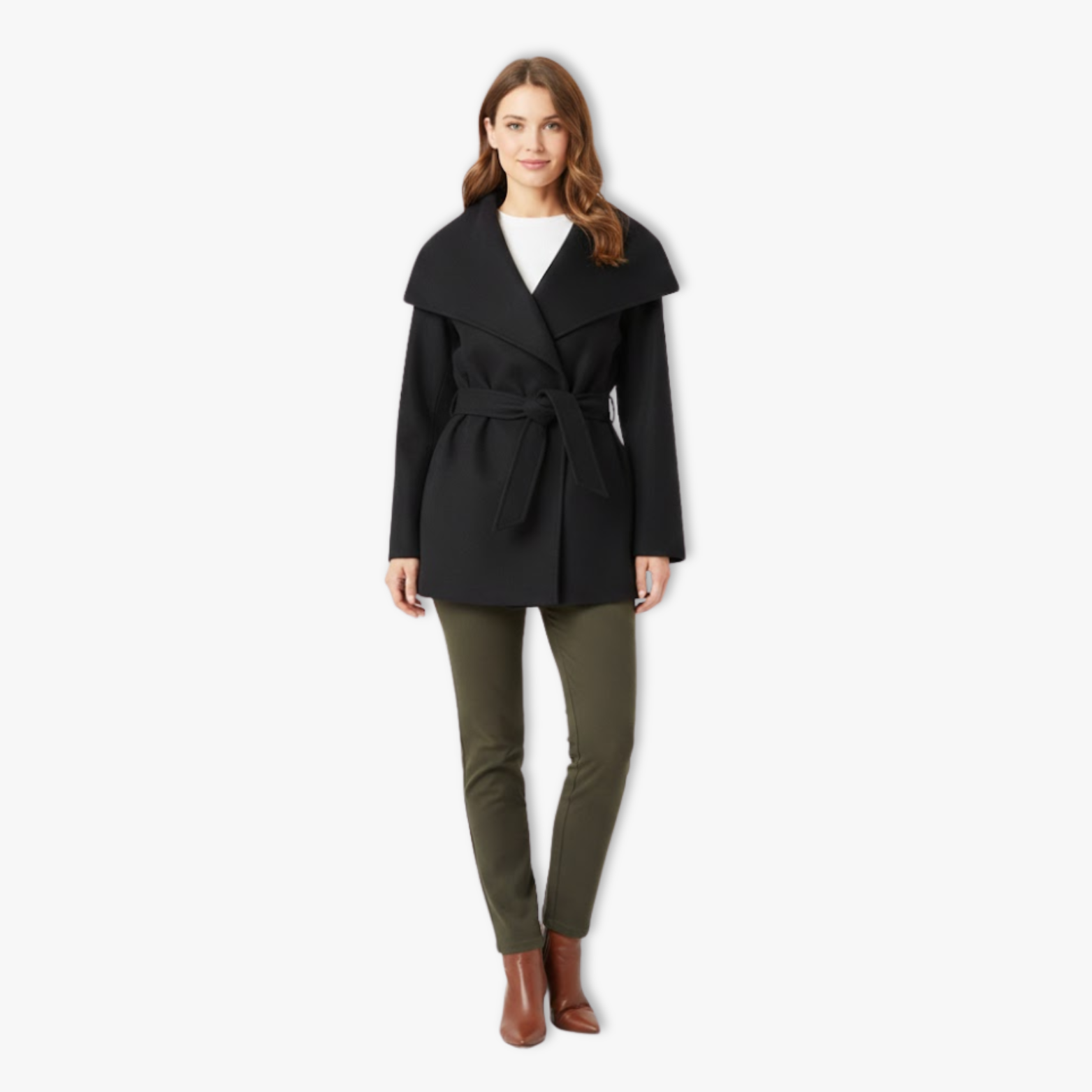 Manteau Femme en Fausse Fourrure avec Ceinture, Col Haut et Manches Longues