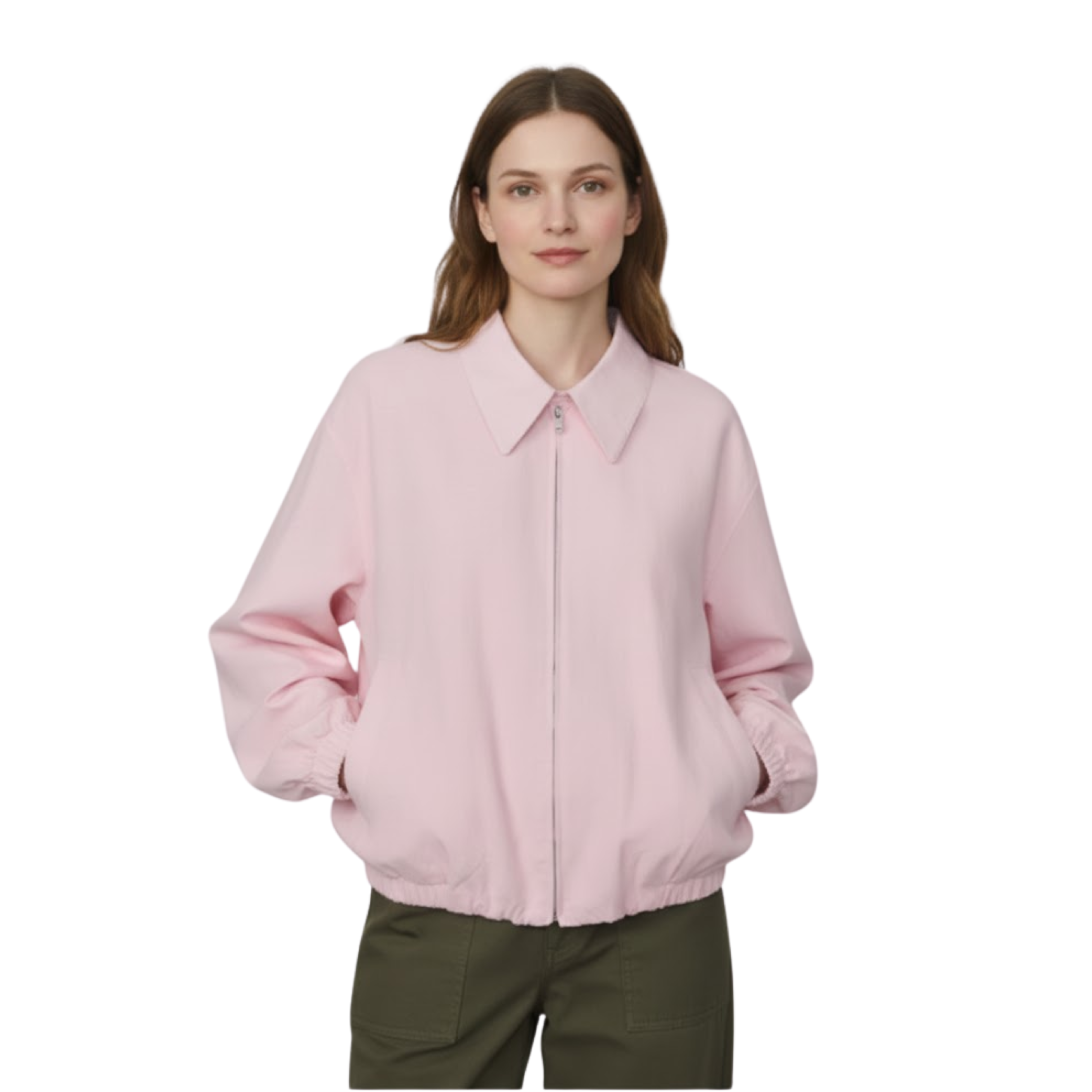 Veste Courte à Col Revers et Fermeture Éclair Coupe Ample pour Femme