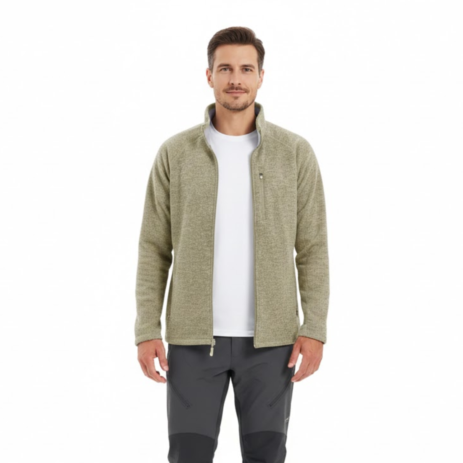 Cardigan en maille zippé pour homme avec doublure polaire et col montant