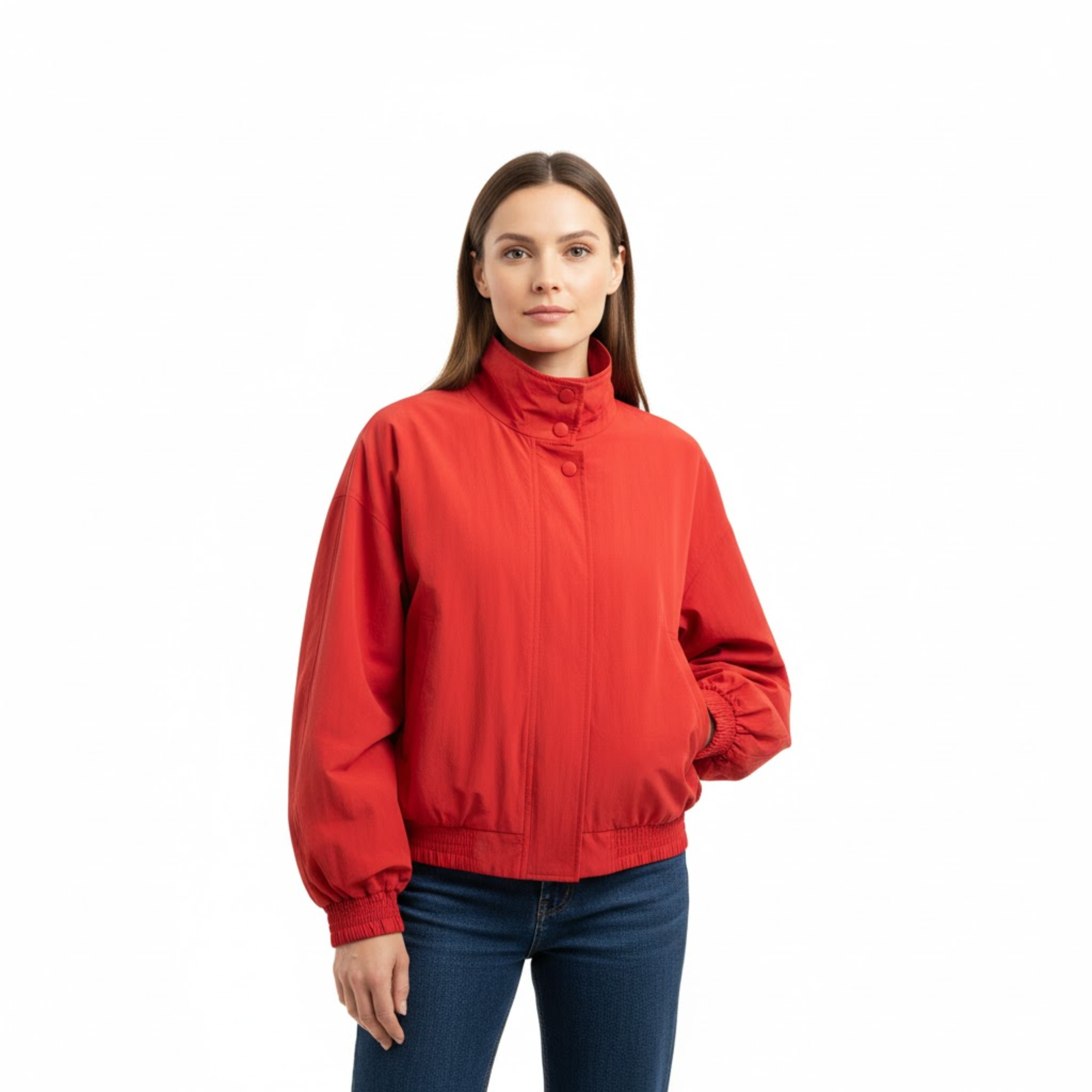 Veste Légère à Col Montant et Coupe Décontractée avec Fermeture Éclair pour Femme