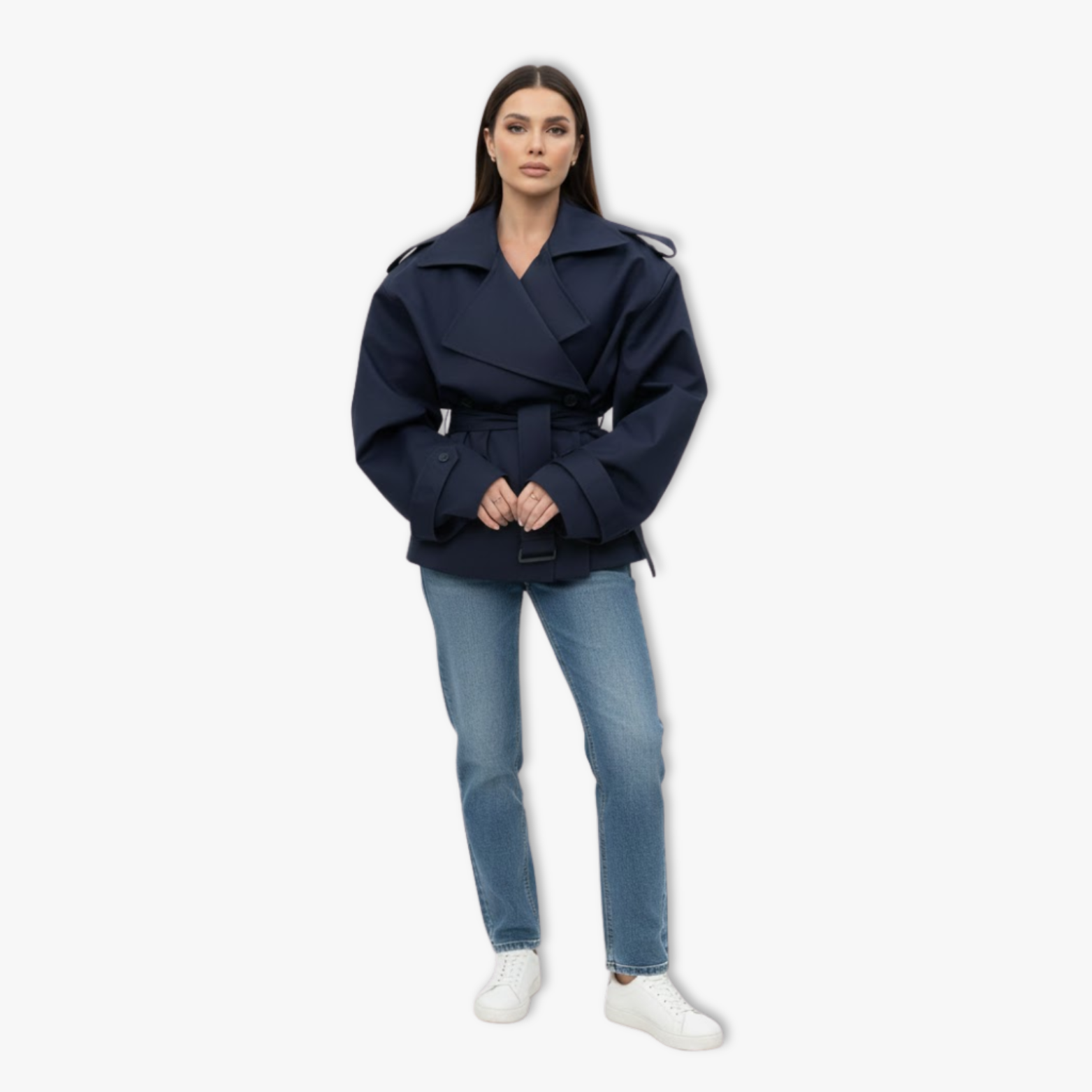 Lace-Up Trench Coat for Women, Windbreaker Jacket with Lapels and Long Sleeves