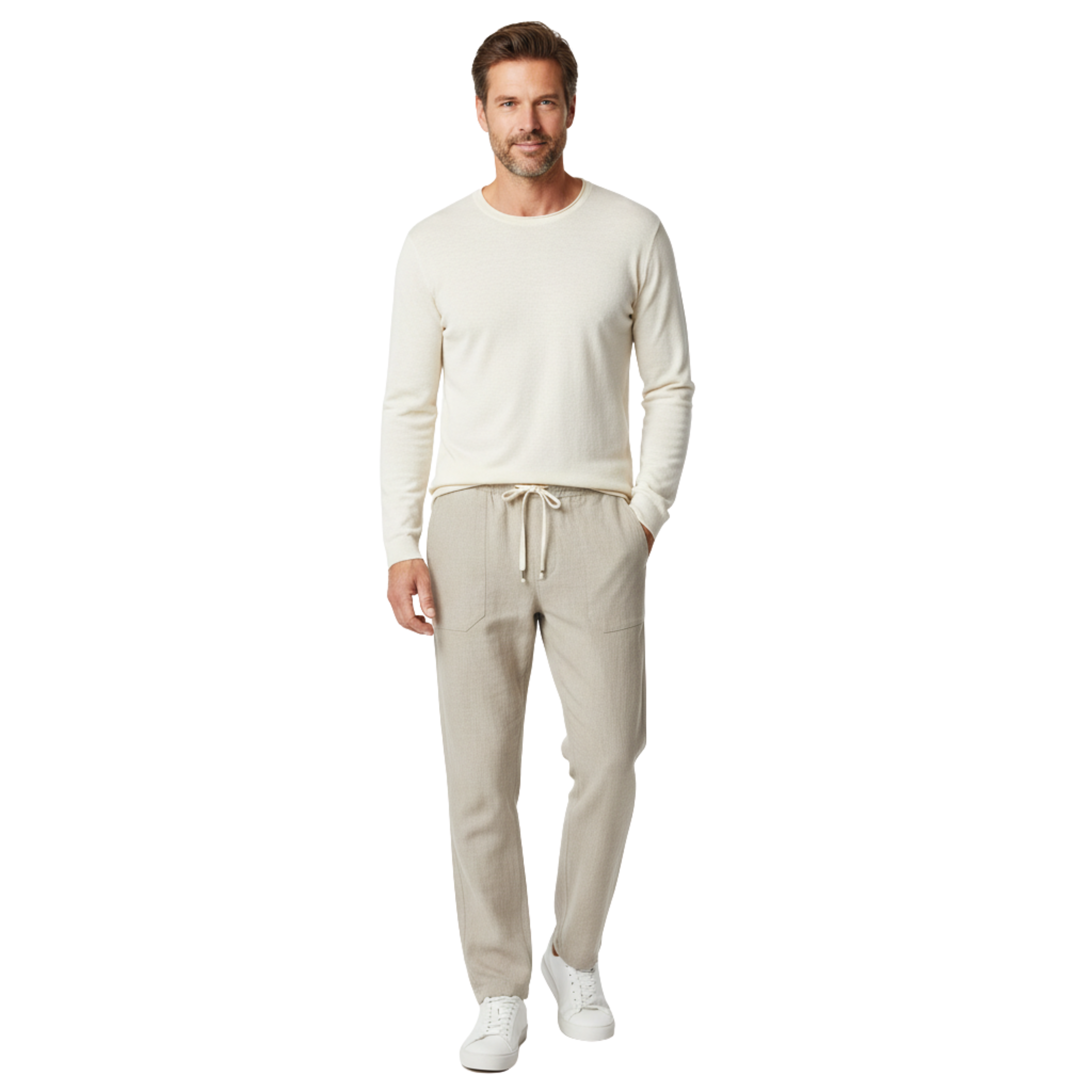 Pantalon en Coton et Lin pour Homme avec Taille Élastique et Coupe Droite