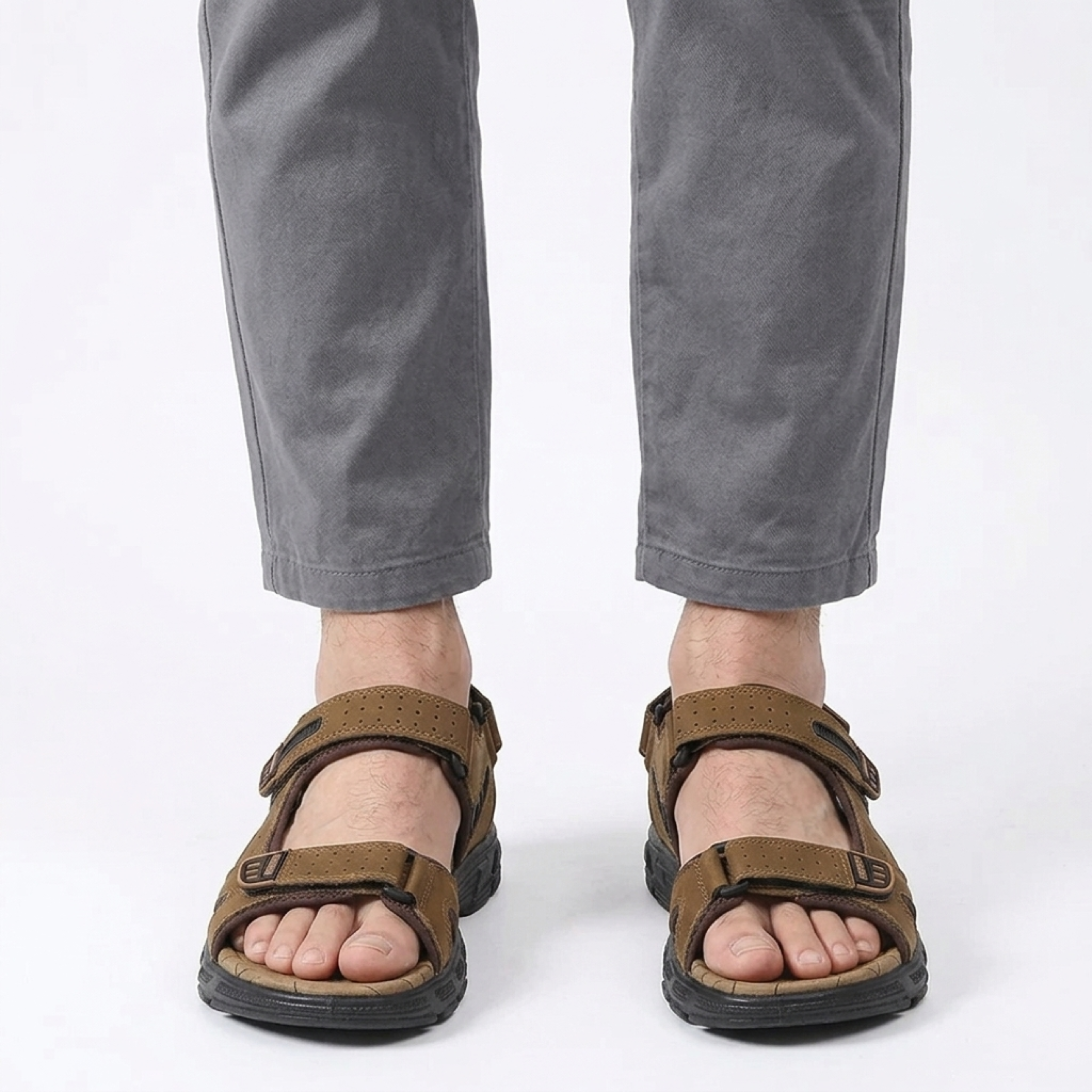 Sandales en cuir homme — bride velcro — marche et extérieur