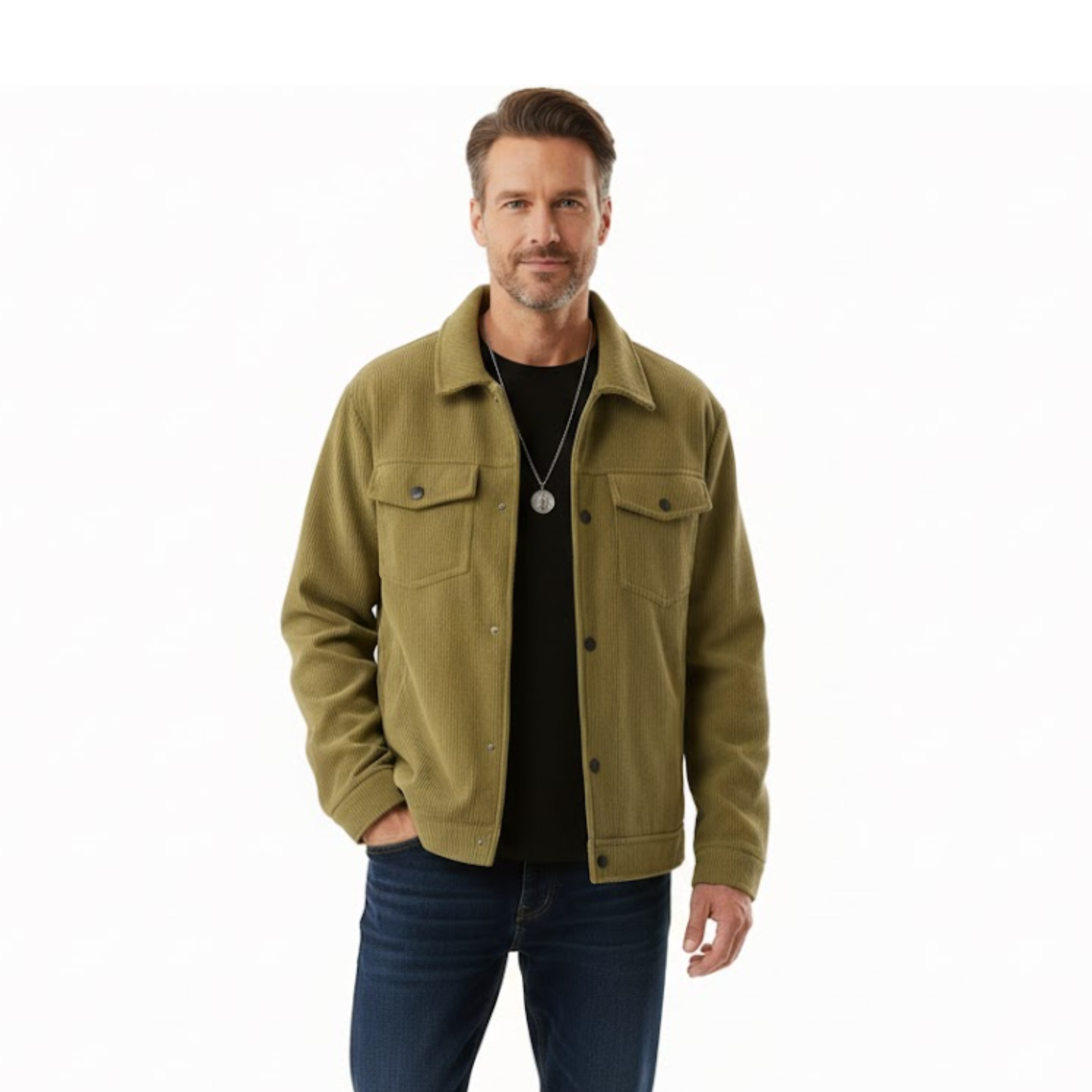 Veste Homme en Velours Côtelé avec Multiples Poches