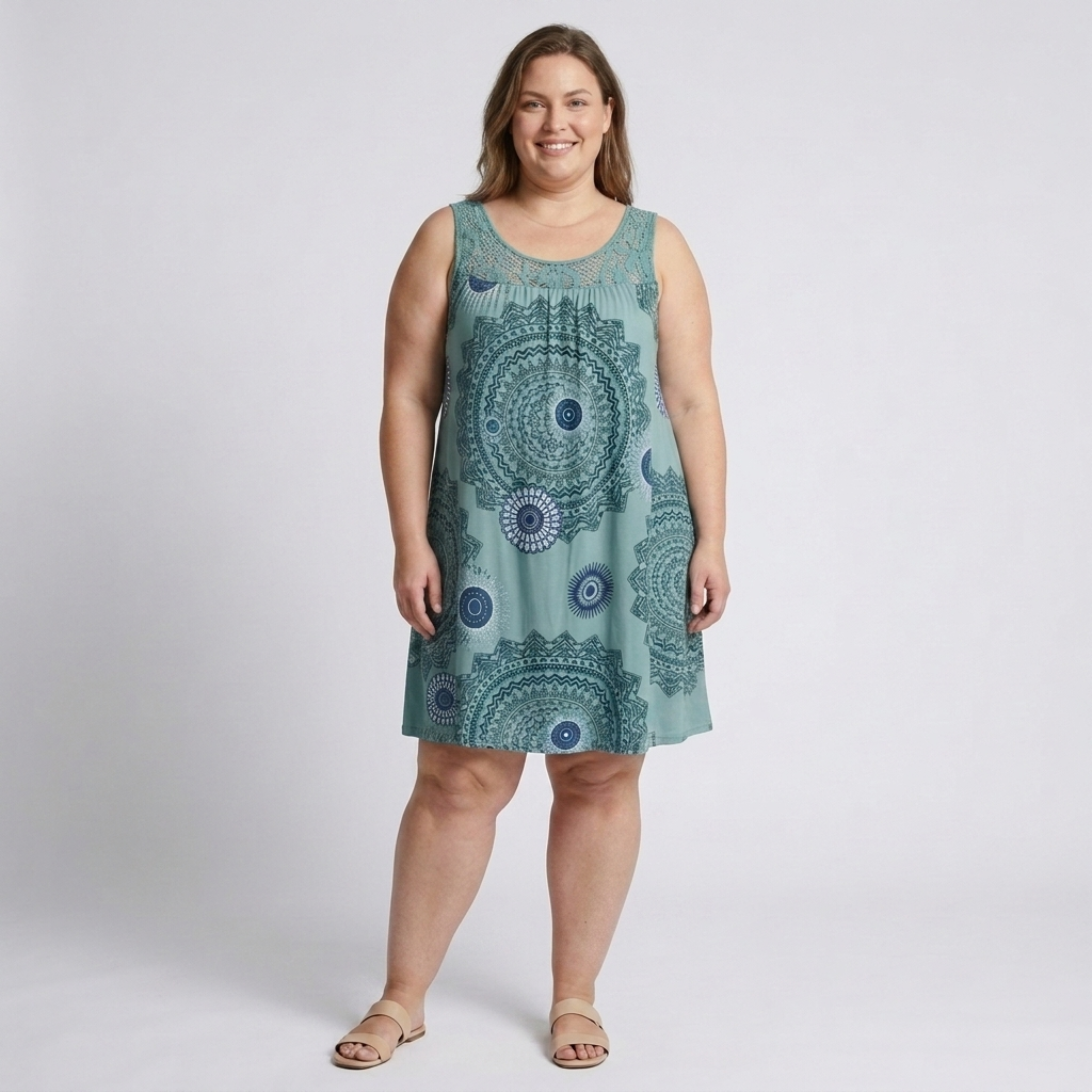 Robe d'été grande taille pour femme en coton imprimé vintage avec détails en dentelle