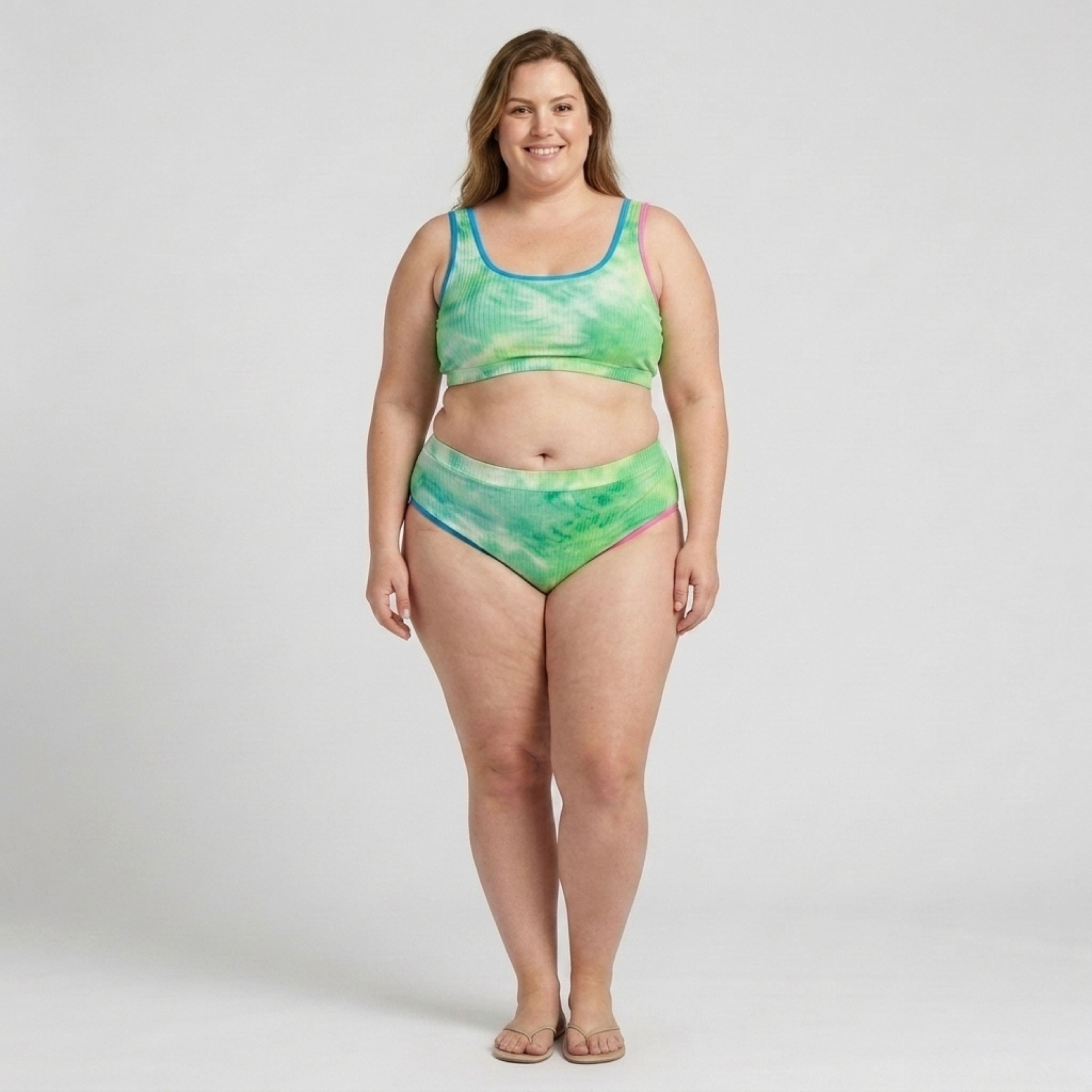 Bikini due pezzi taglia grande da donna a vita alta effetto tie-dye