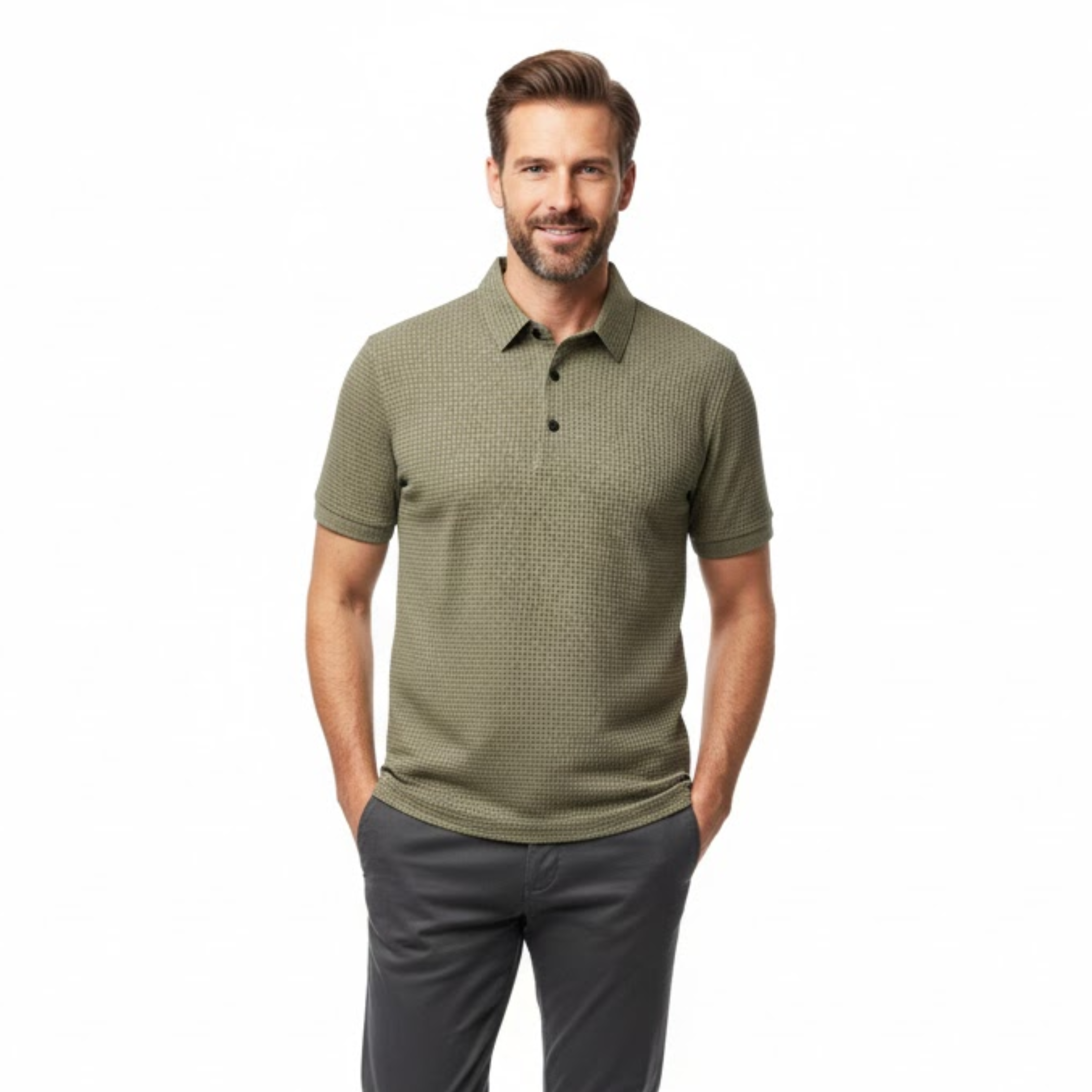 Polo à Manches Courtes pour Hommes en Maille Respirante de Polyester, Style Business Chic