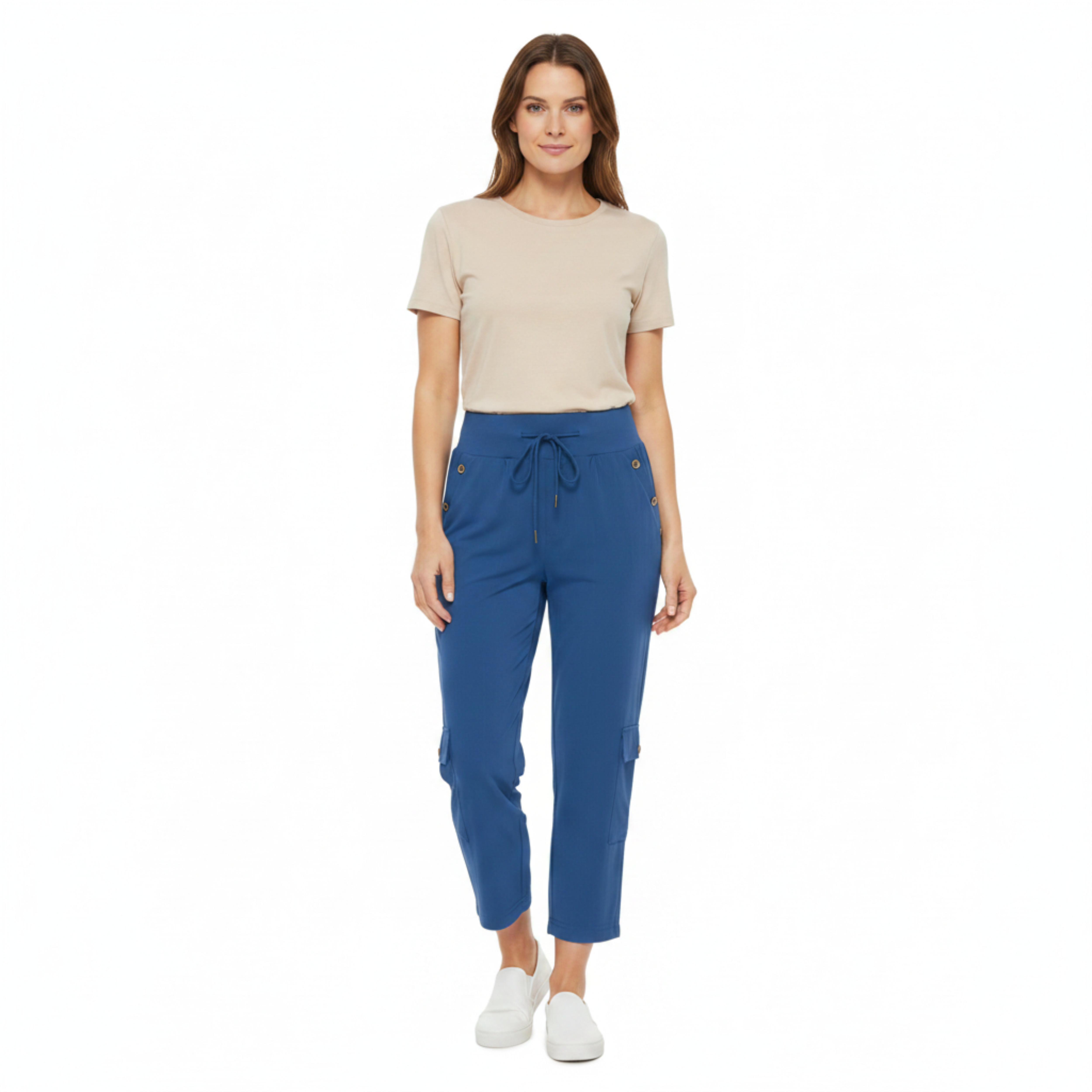 Pantacourt Capri pour Femme à Taille Élastiquée et Jambe Large avec Poches