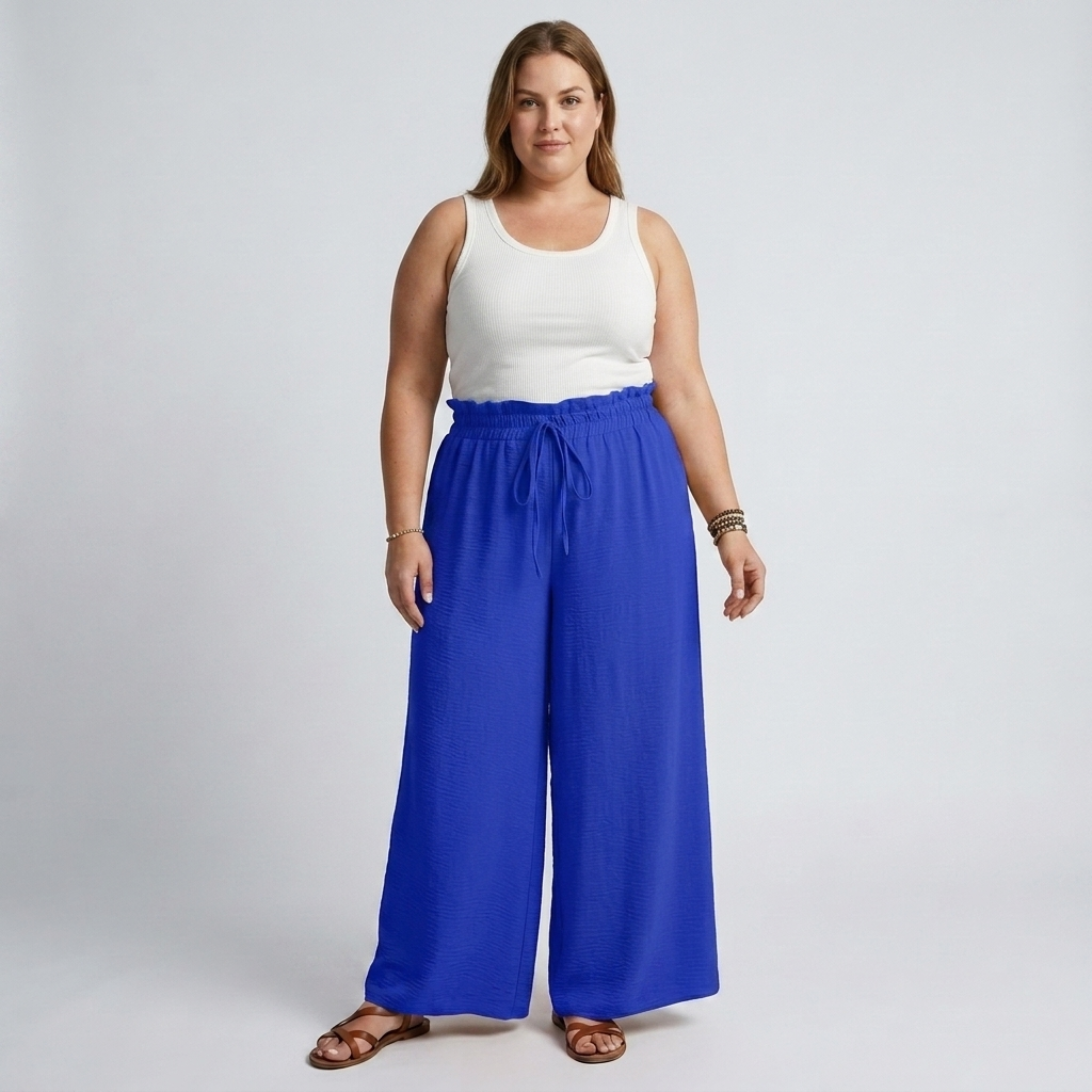 Pantaloni larghi taglia grande da donna con vita elastica e coulisse