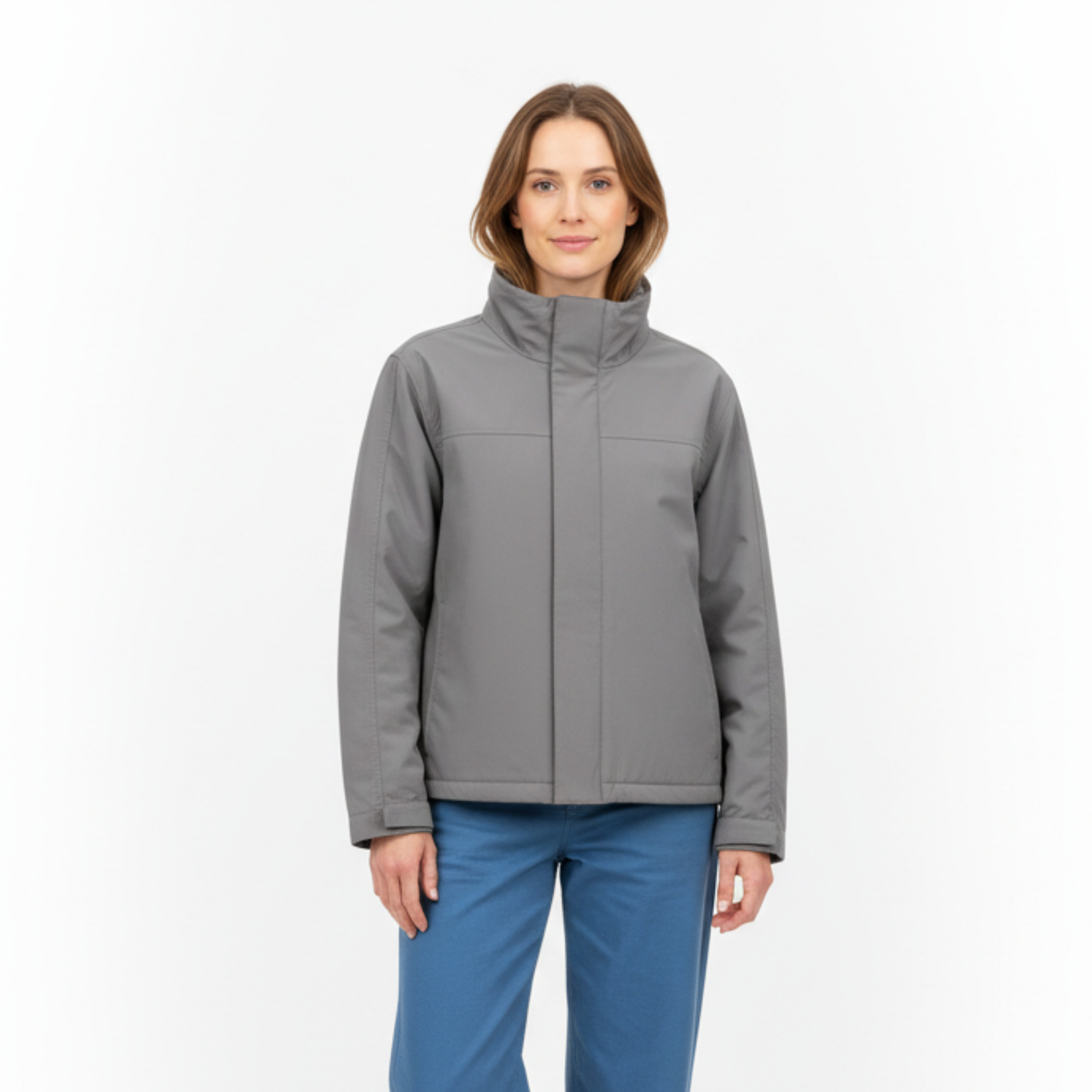 Veste Coupe-Vent en Polyester à Col Montant avec Capuche pour Femme