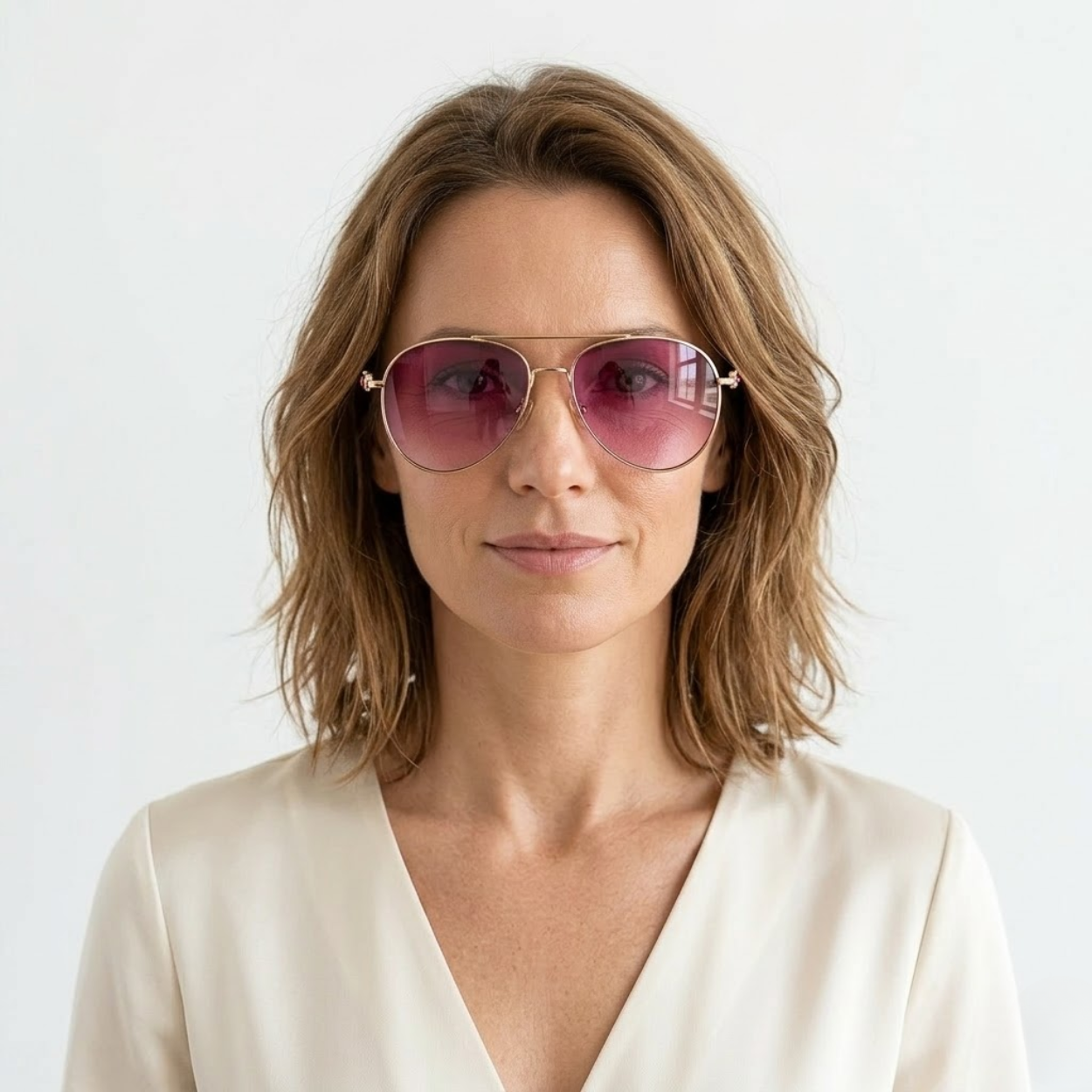 Women's Aviator Glasses with Chain Temples and Gradient Lenses
