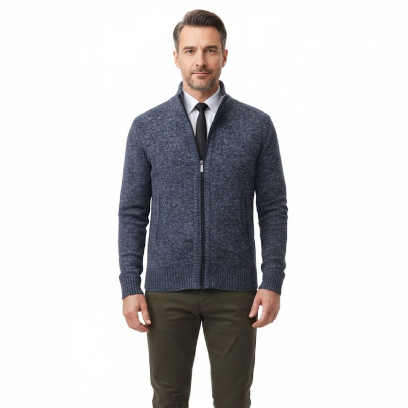 Gilet en maille zippé pour homme avec col montant et doublure en polaire