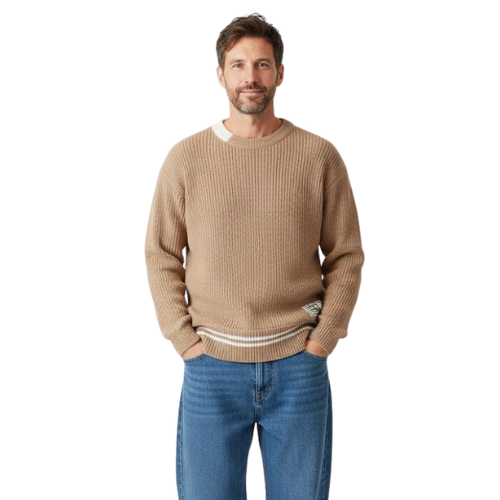 Maglione Uomo Coreano a Collo Tondo Slim con Dettagli Patchwork