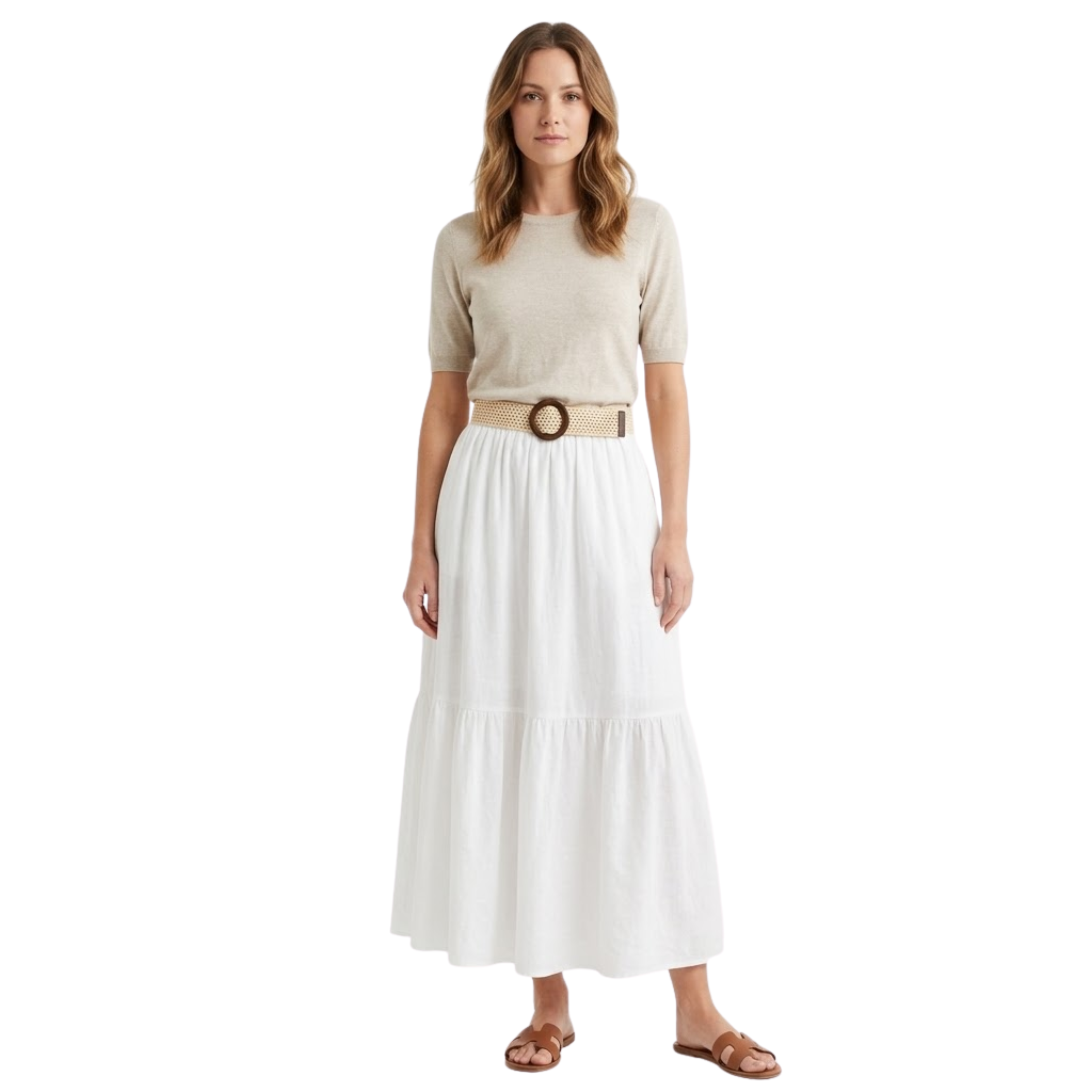 Jupe Mi-Longue Évasée à Taille Haute pour Femmes avec Ceinture et Coupe Trapèze