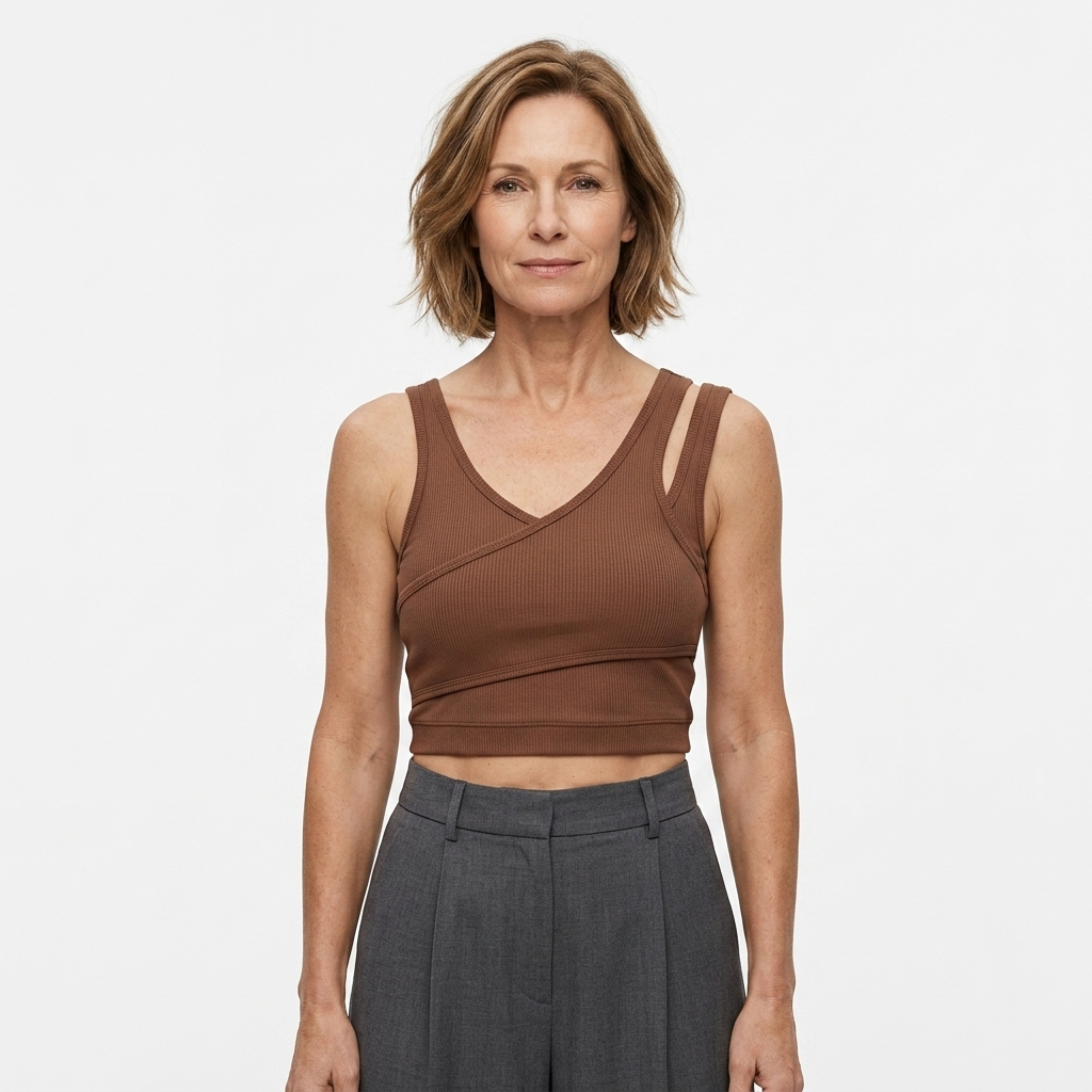 Rövid crop top ujjatlan — V-nyakú — bohém stílus