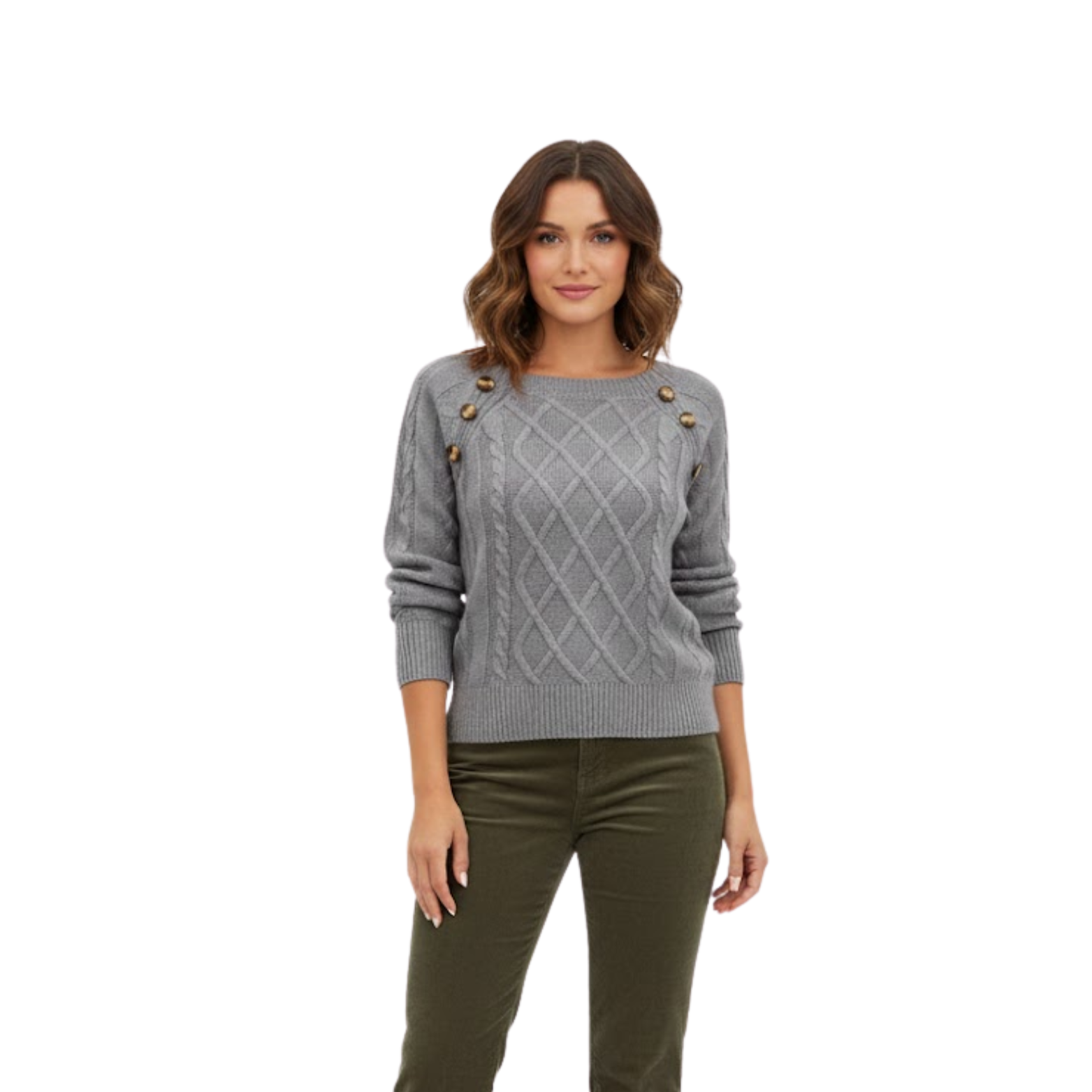 Twisted knit sweater for women, round neck, thick fabric, elegant and stylish