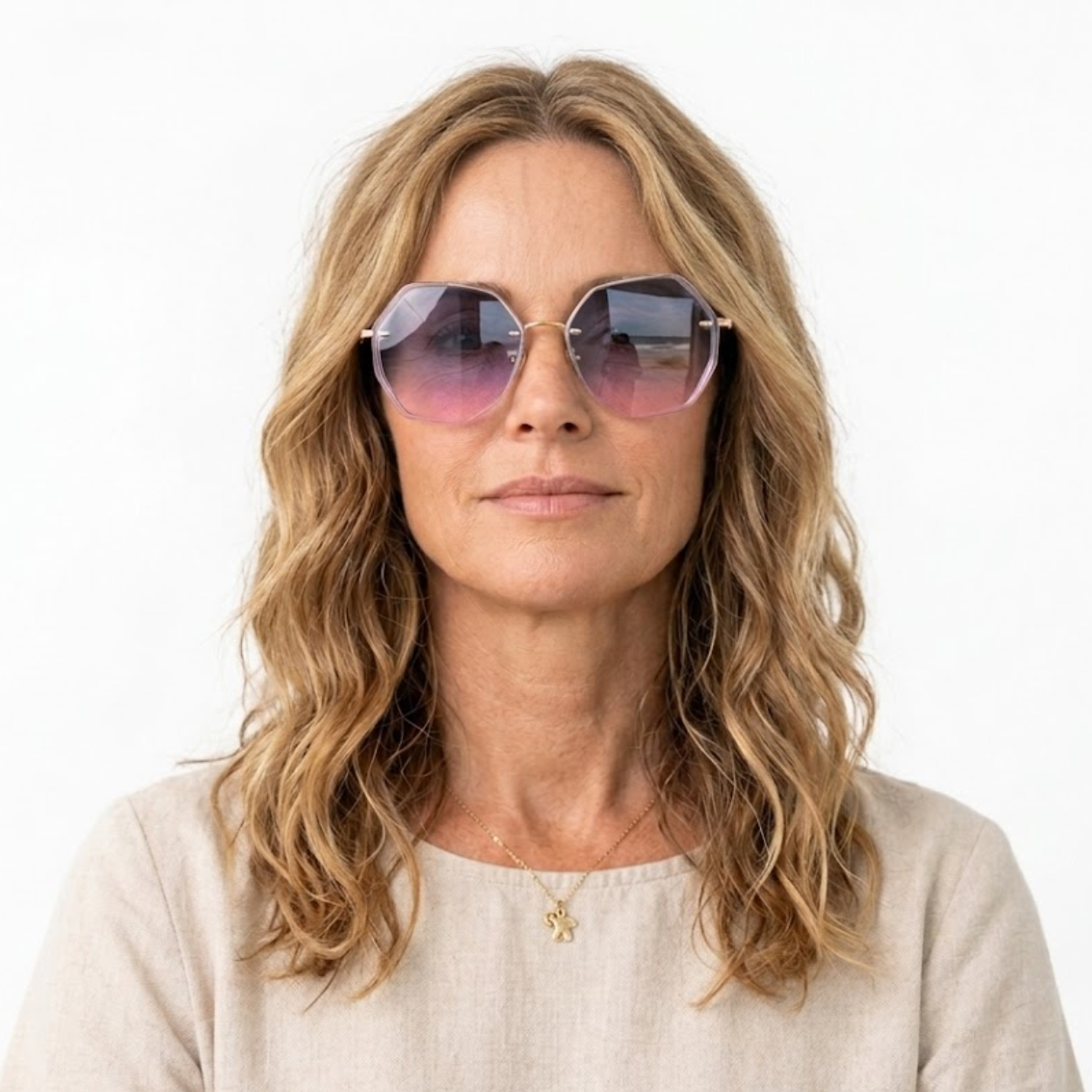 Oversized Rimless Sunglasses with Geometric Gradient Lenses