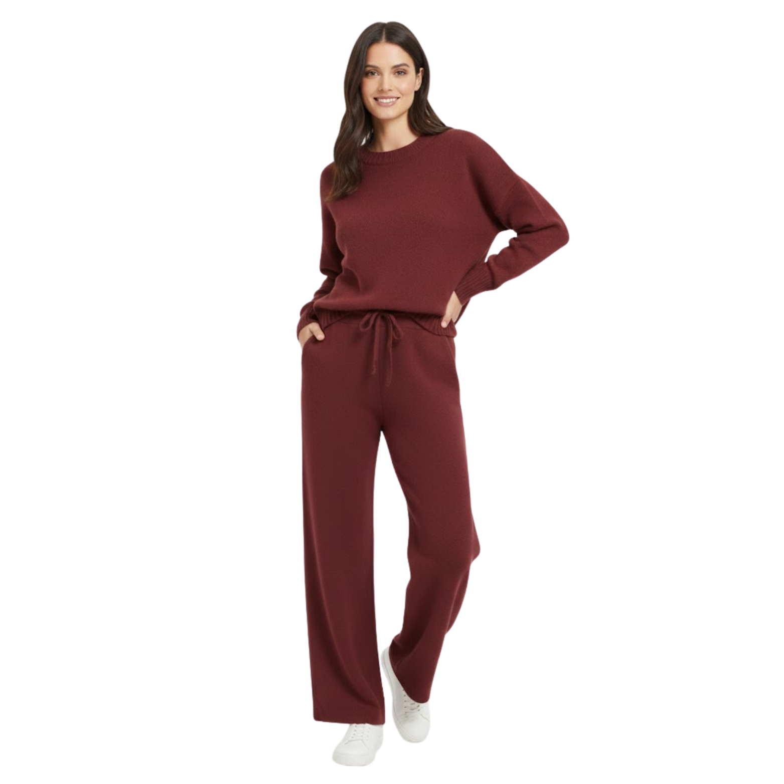 Knitted Set Woman Loose Sweater Wide Pants