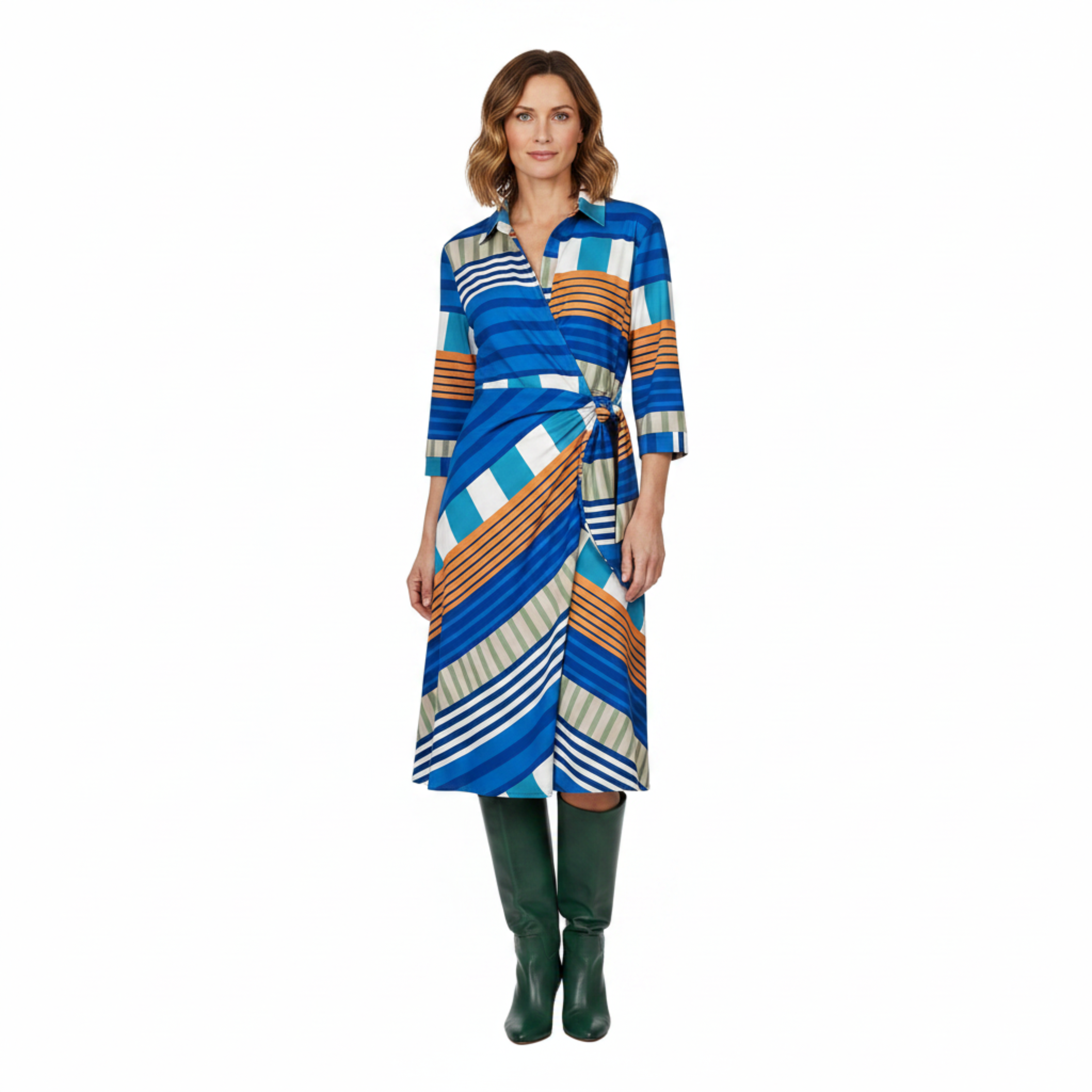 Robe Midi Envelope para Mulher com Estampa Artística e Gola de Camisa