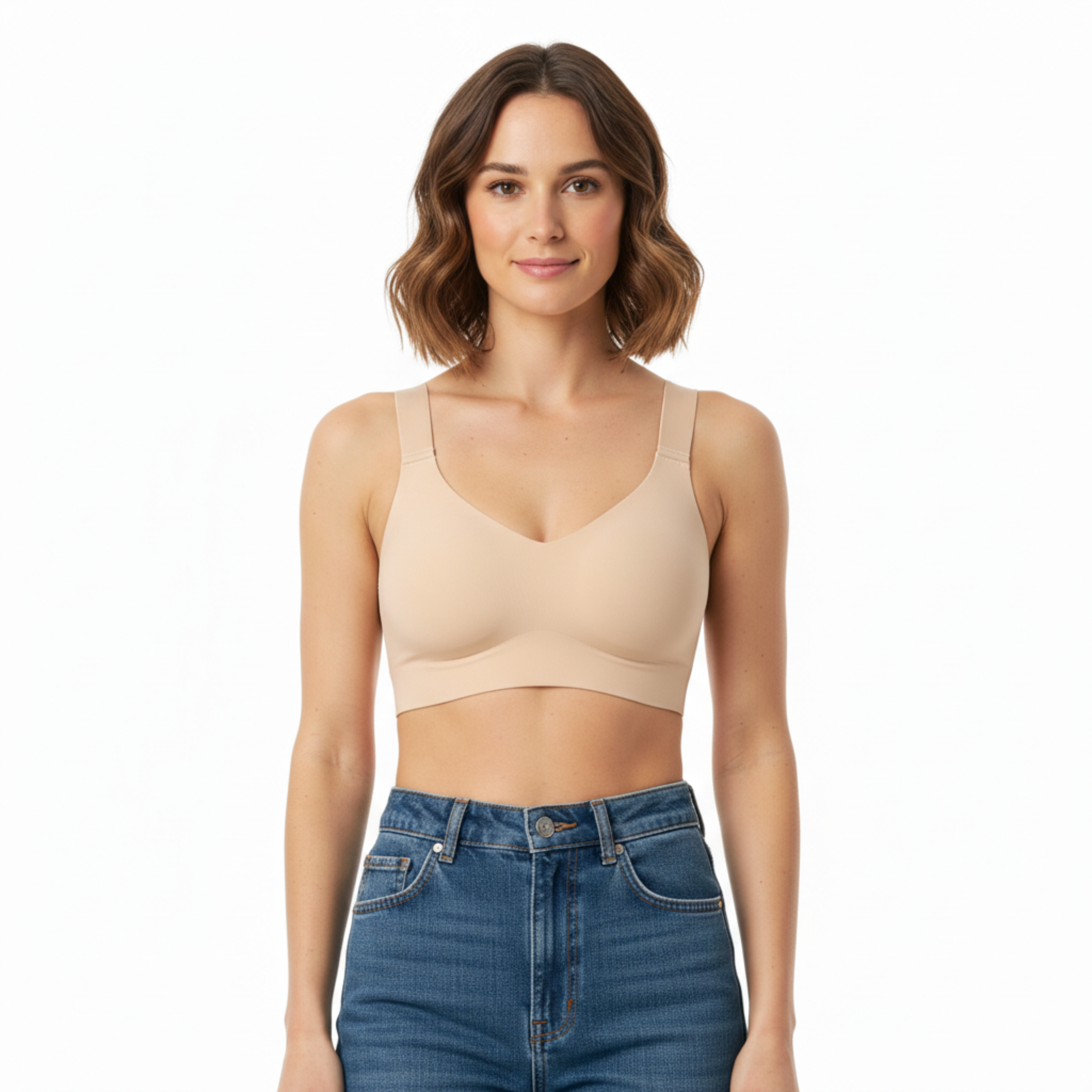 Sujetador push-up sin aros y sin costuras para mujer con tirantes ajustables y cierre de cuatro ganchos