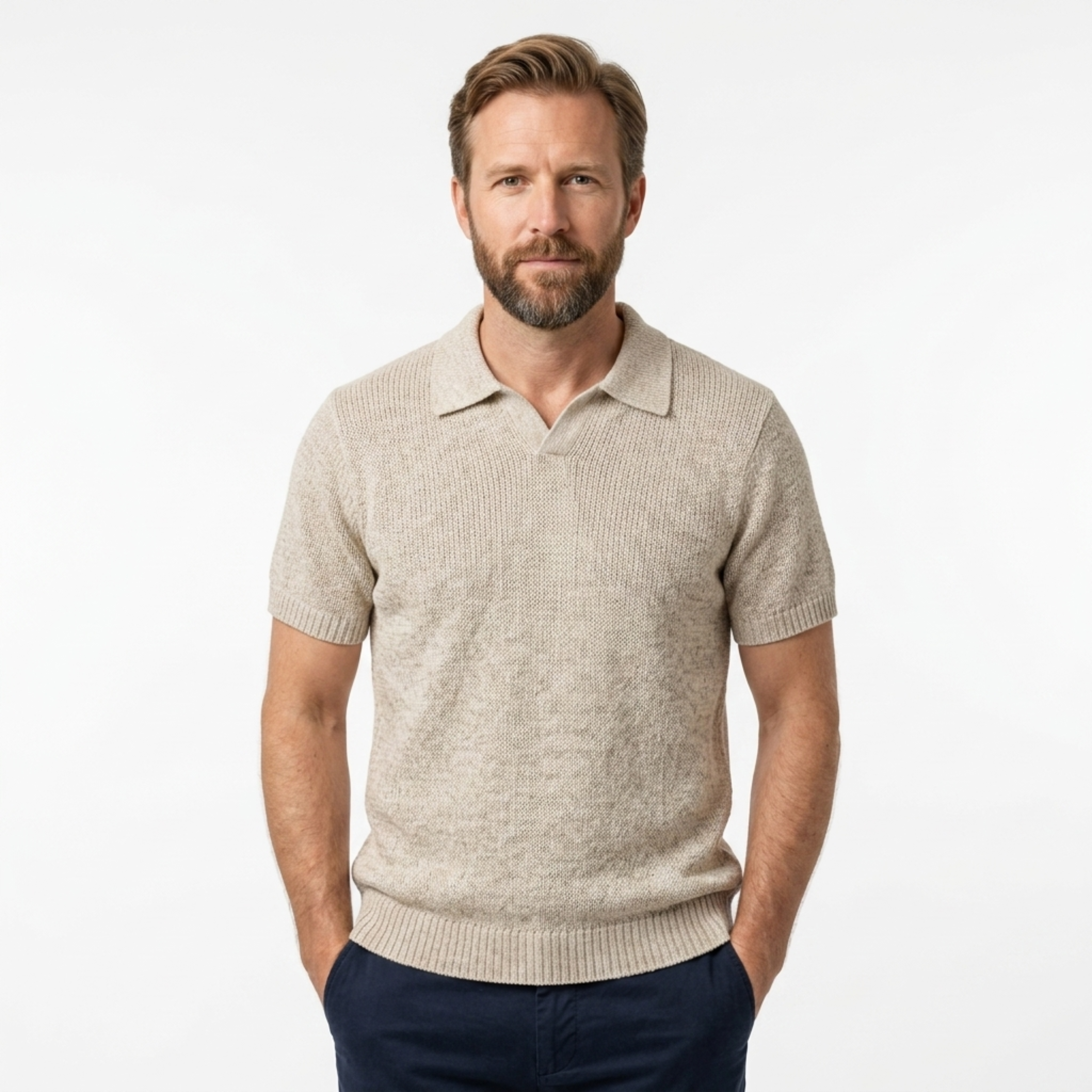Polo en maille pour homme effet chiné — manches courtes | look décontracté