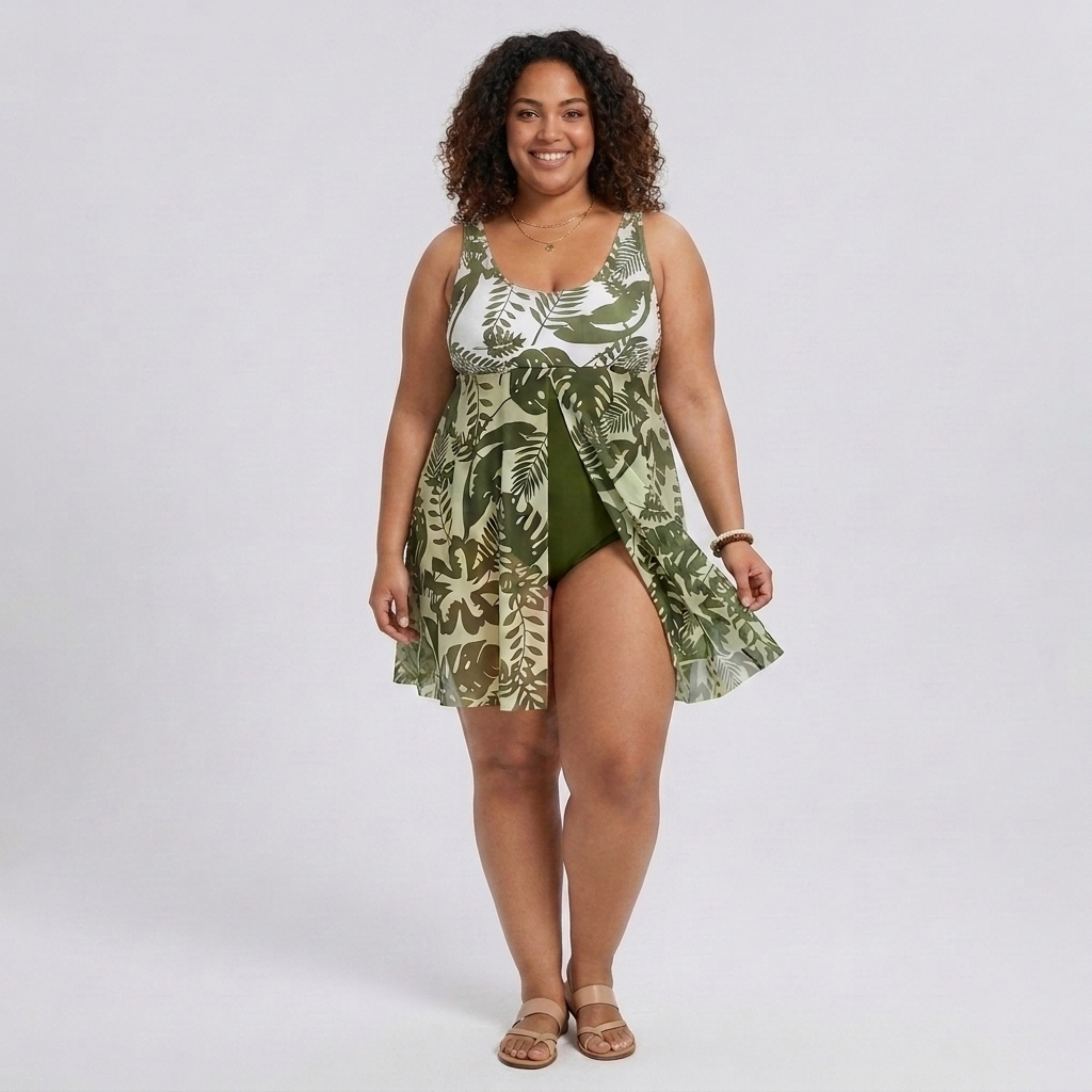 Costum de baie întreg pentru femei mărimi mari, cu pareo integrat și imprimeu floral