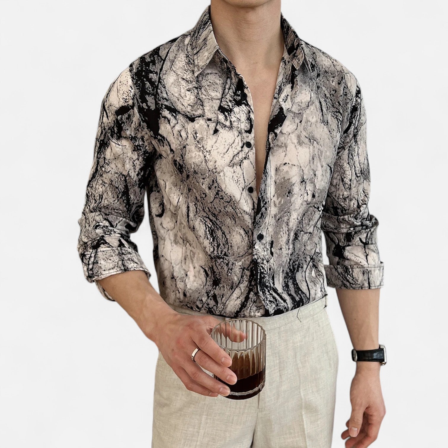 Ancienne Monde | Chemise Imprimée à Manches Longues pour Homme – Détail Artistique