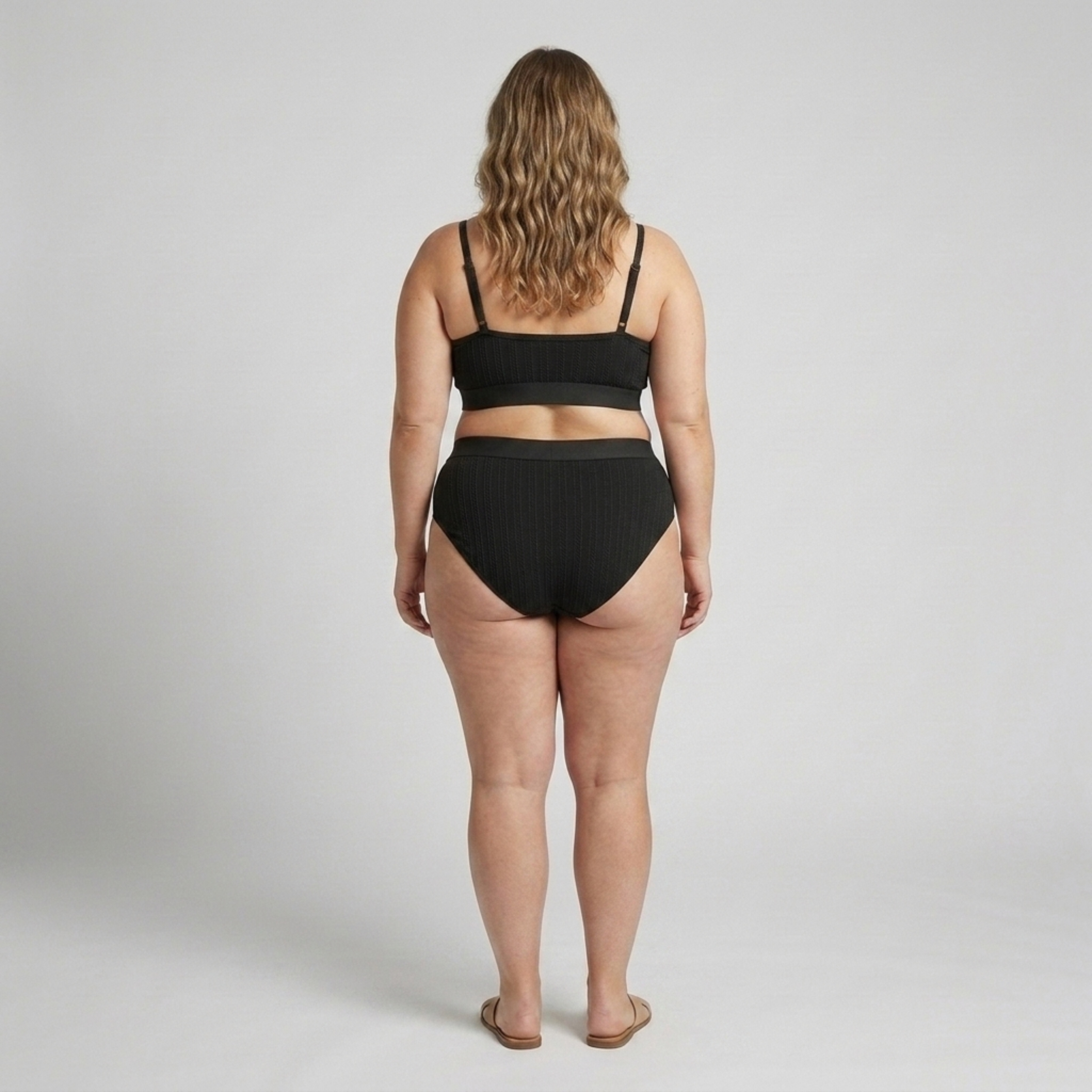 Bikini due pezzi taglia grande da donna costume da bagno a vita alta a coste