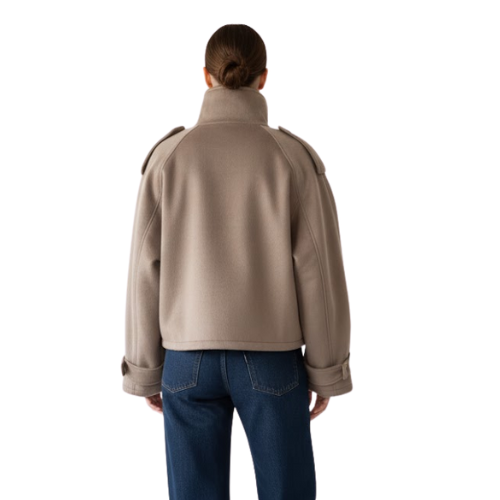 Elegant Women's Wool Jacket with Stand-up Collar