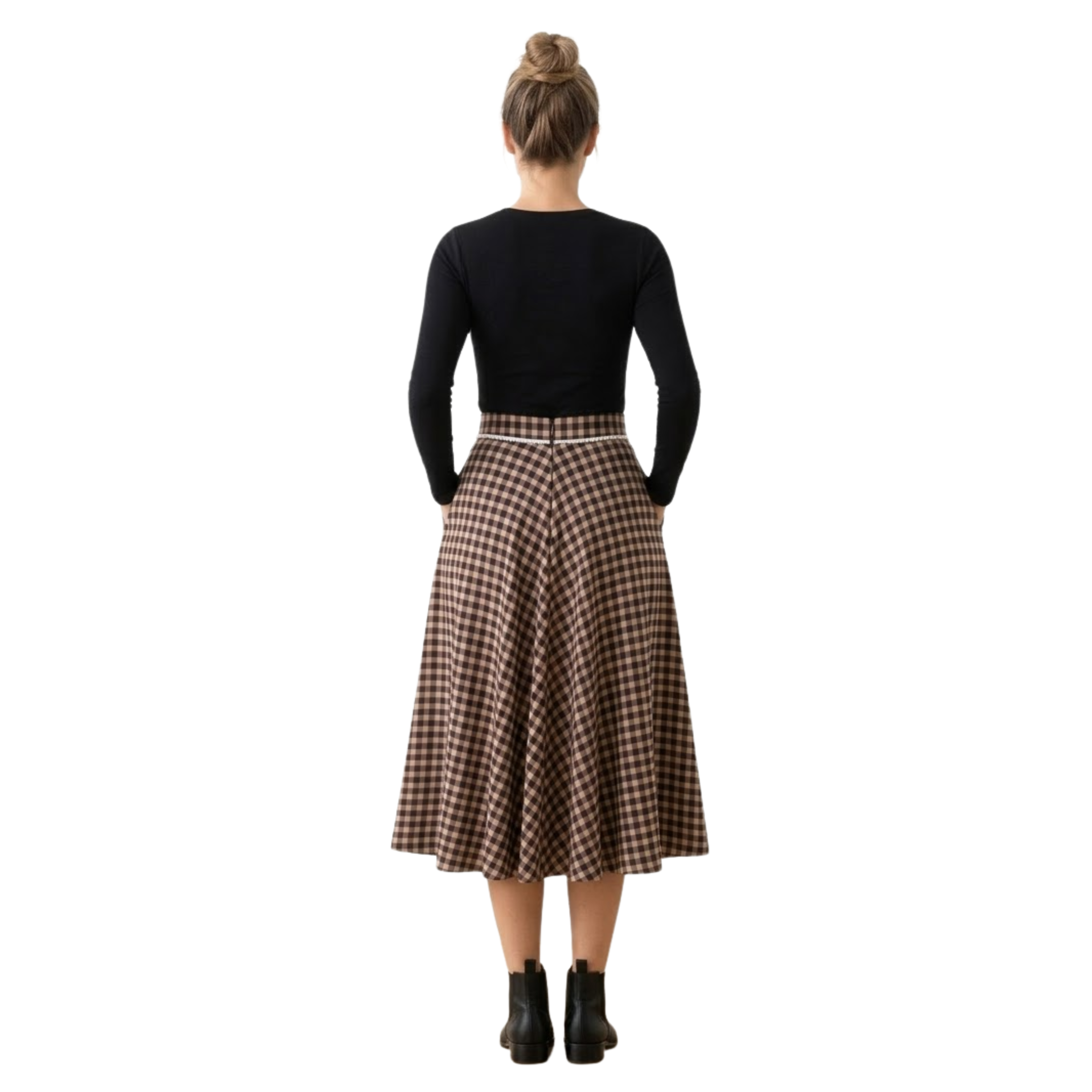 Jupe Longue Trapèze à Carreaux pour Femmes avec Taille Haute et Coupe Évasée