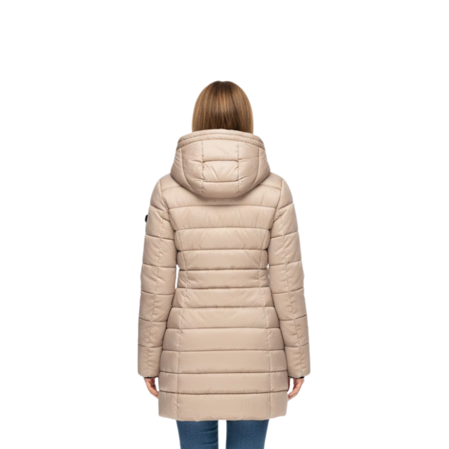 Parka Feminina Matelassada de Comprimento Médio com Capuz