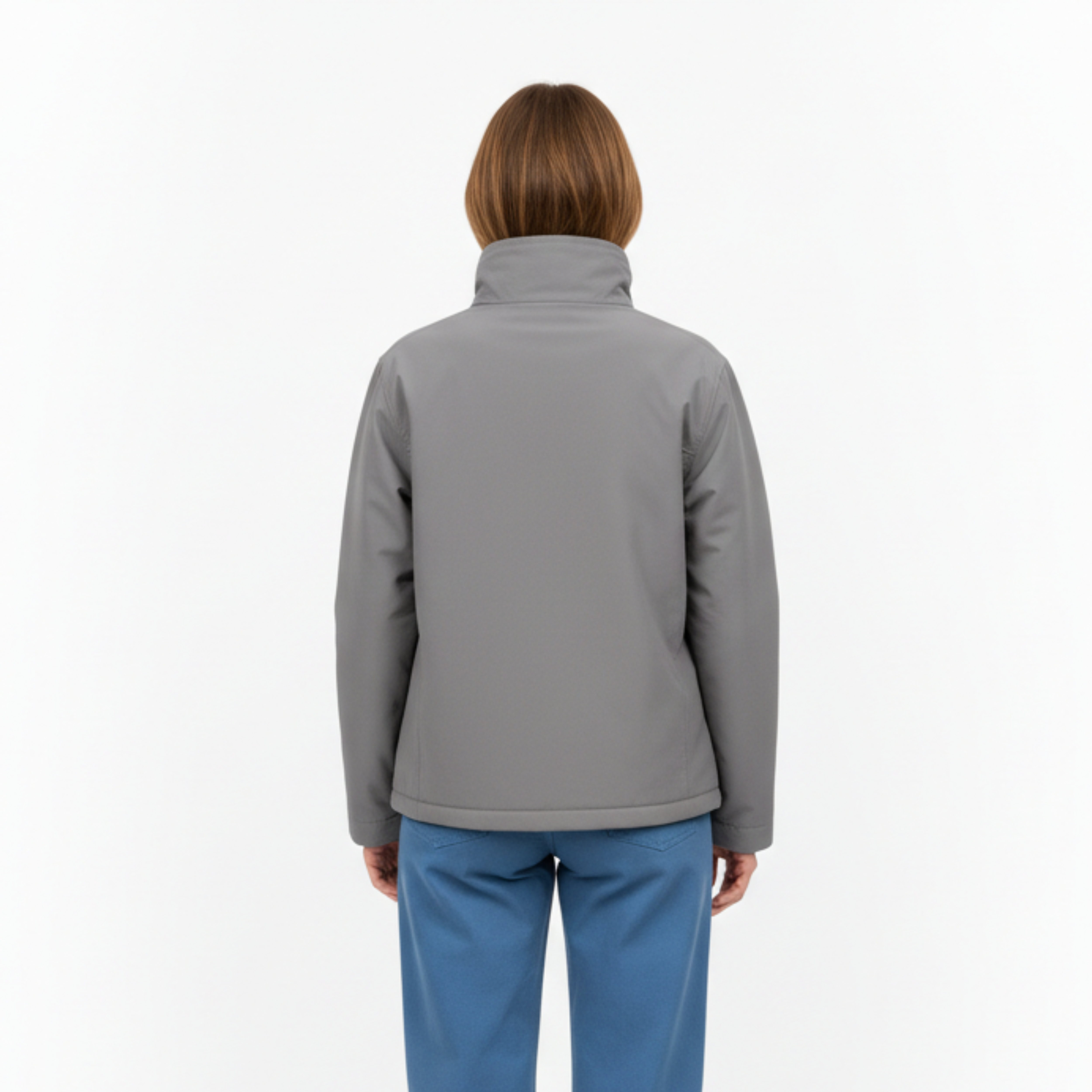 Women's Polyester Windbreaker Jacket with Stand-Up Collar and Hood