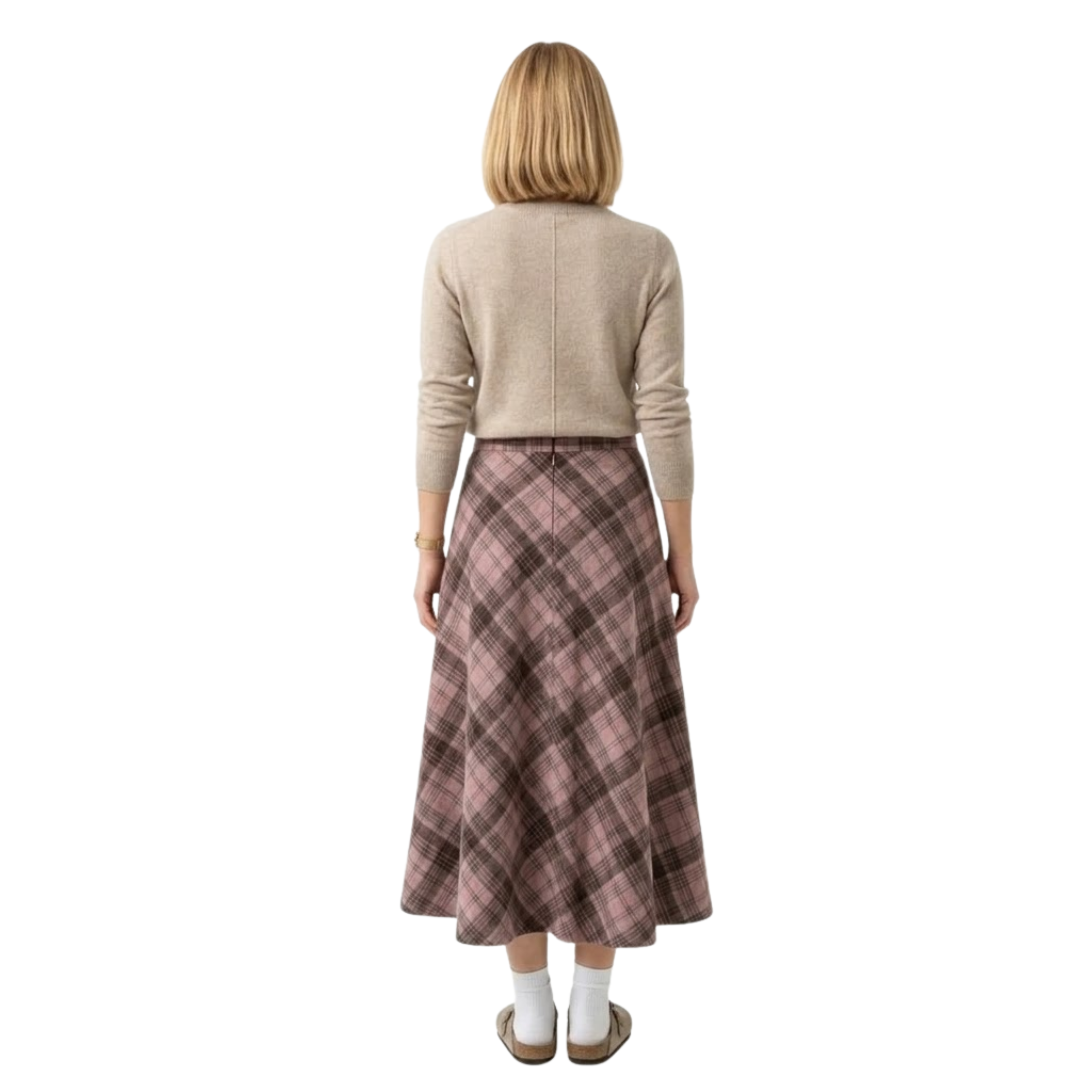 Jupe Longue Évasée à Carreaux pour Femmes avec Taille Haute et Coupe Fluide