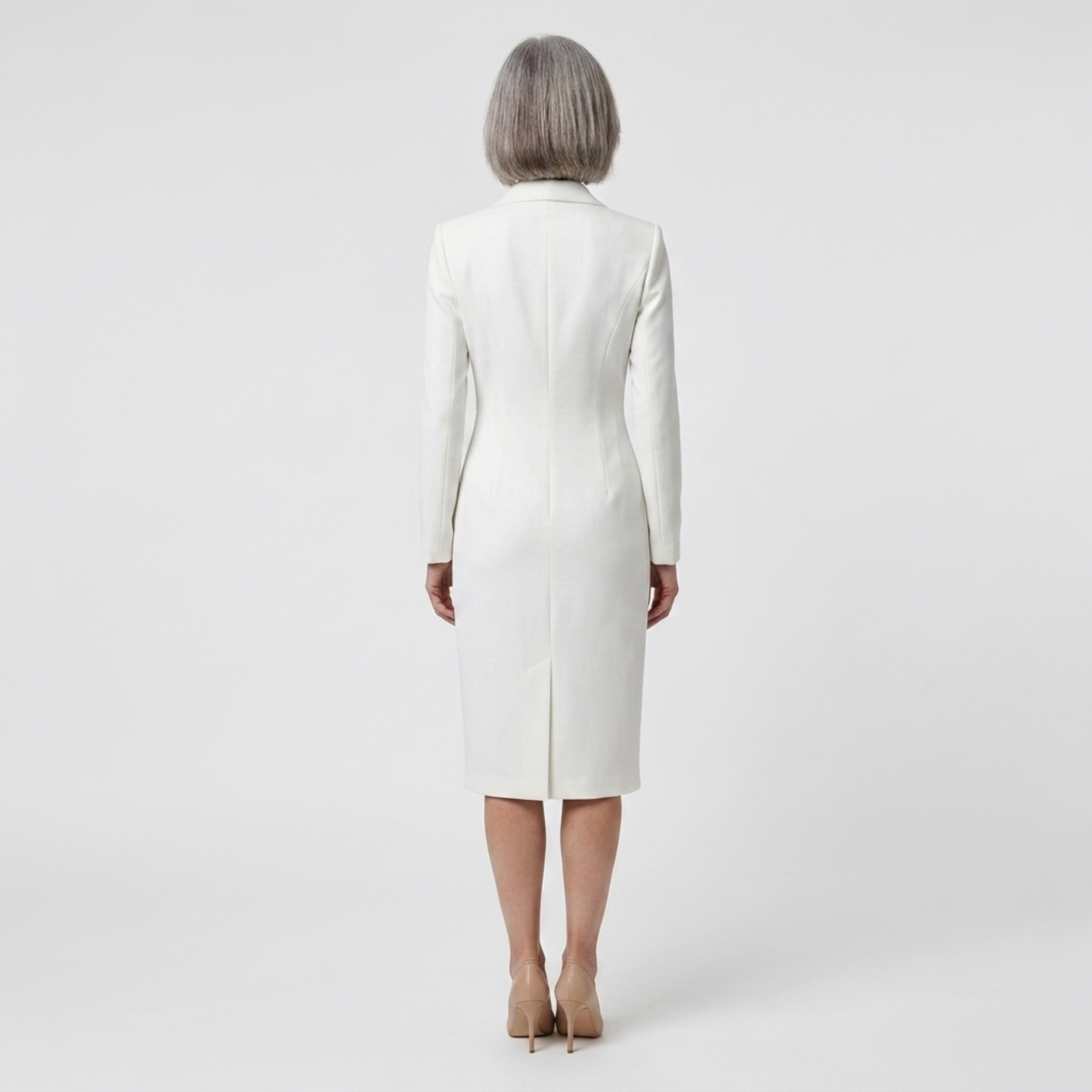 Midi blazer dress — long sleeves and buttons — office