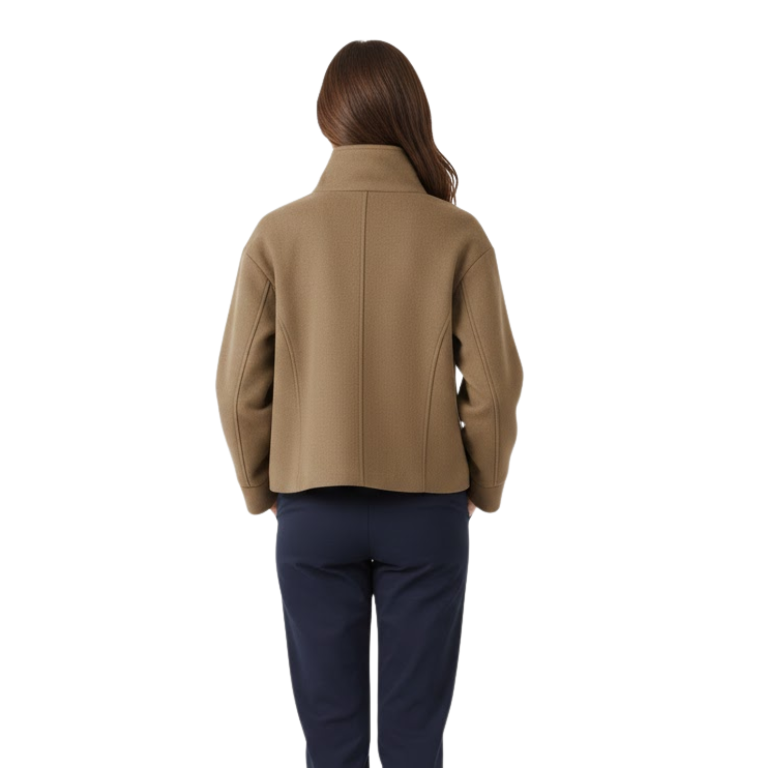 Women's winter coat in wool with a stand-up collar, single-breasted, loose fit and long sleeves