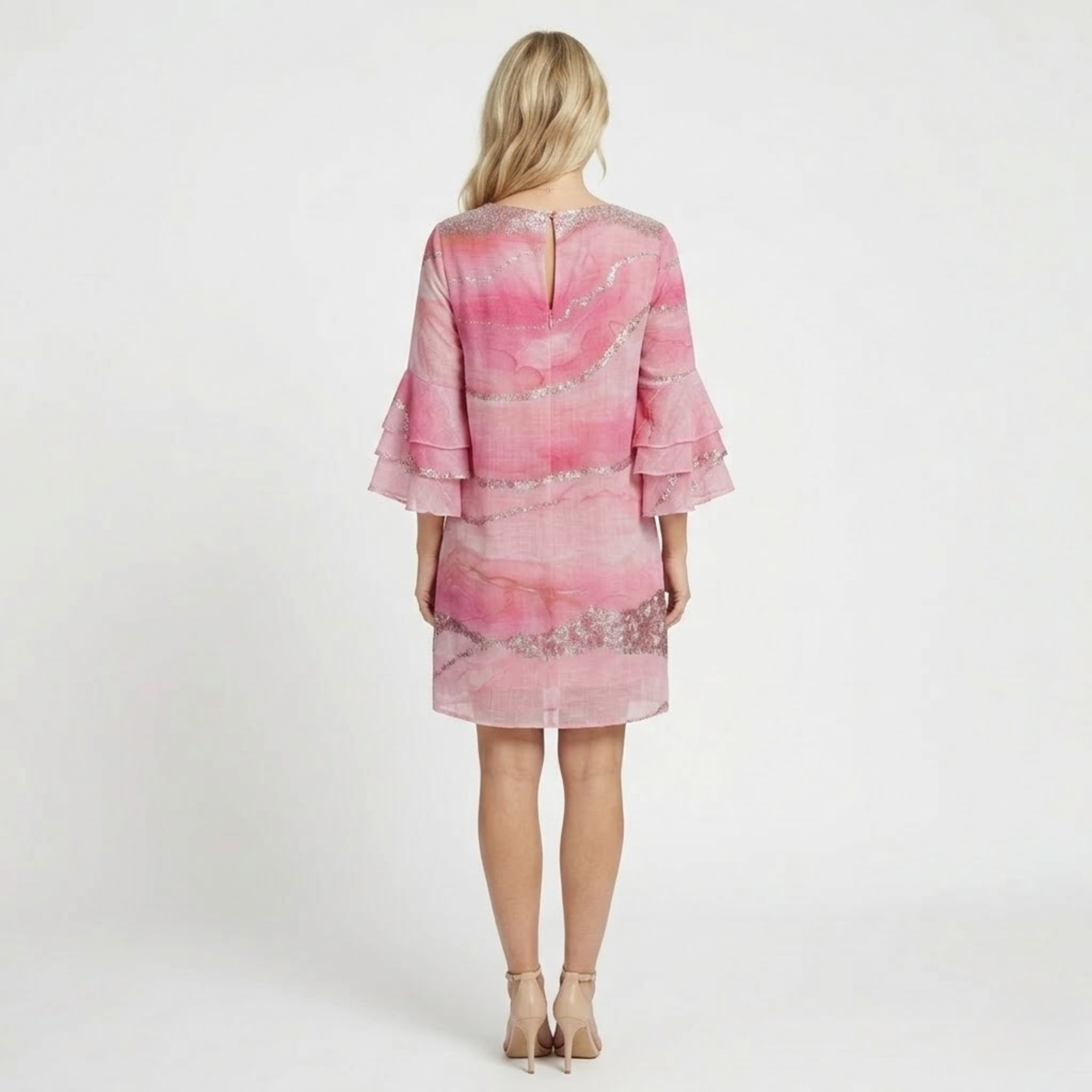 Robe Courte Trapèze à Imprimé Abstrait avec Manches Flare et Col en V pour Femme