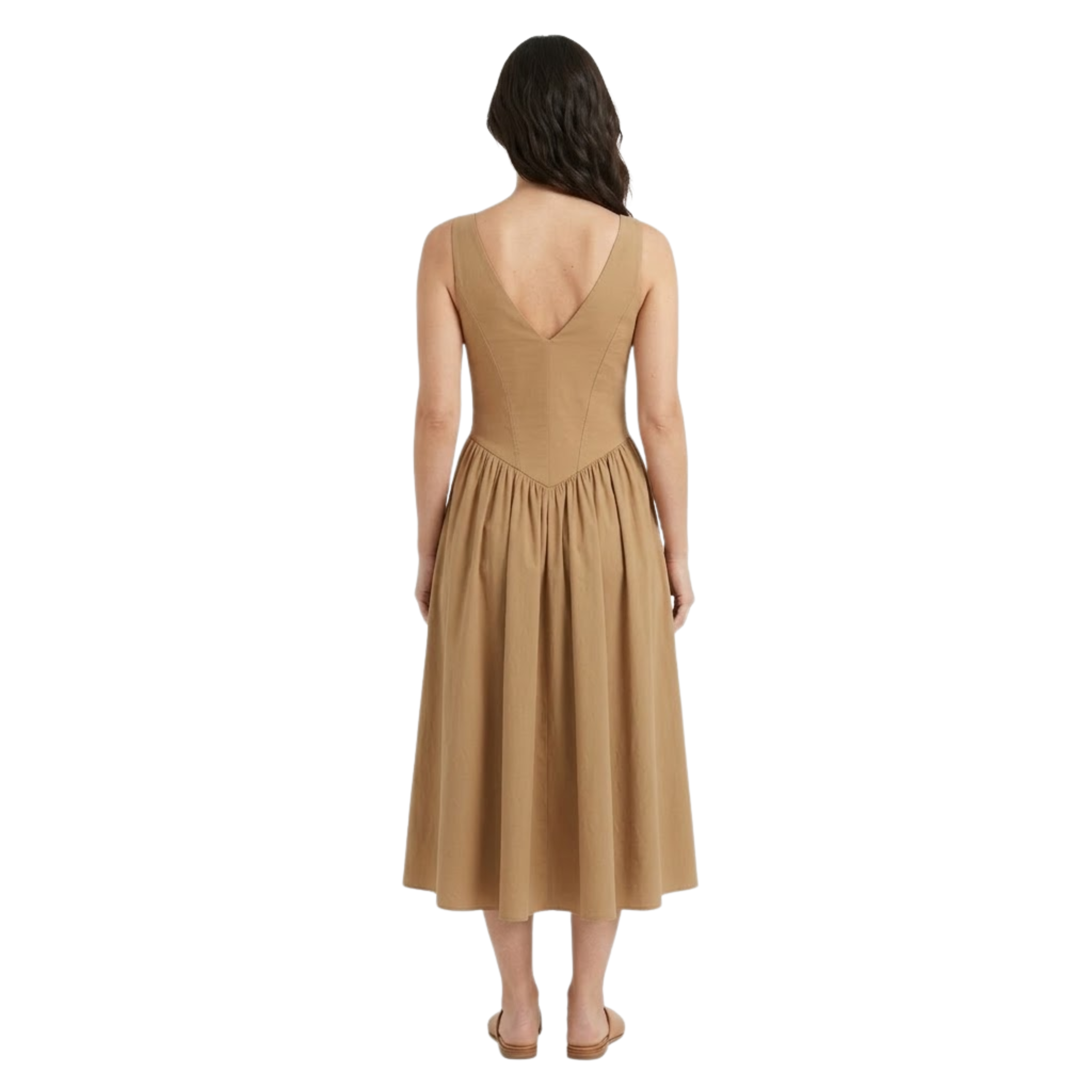 Robe mi-longue évasée à décolleté en V et taille cintrée