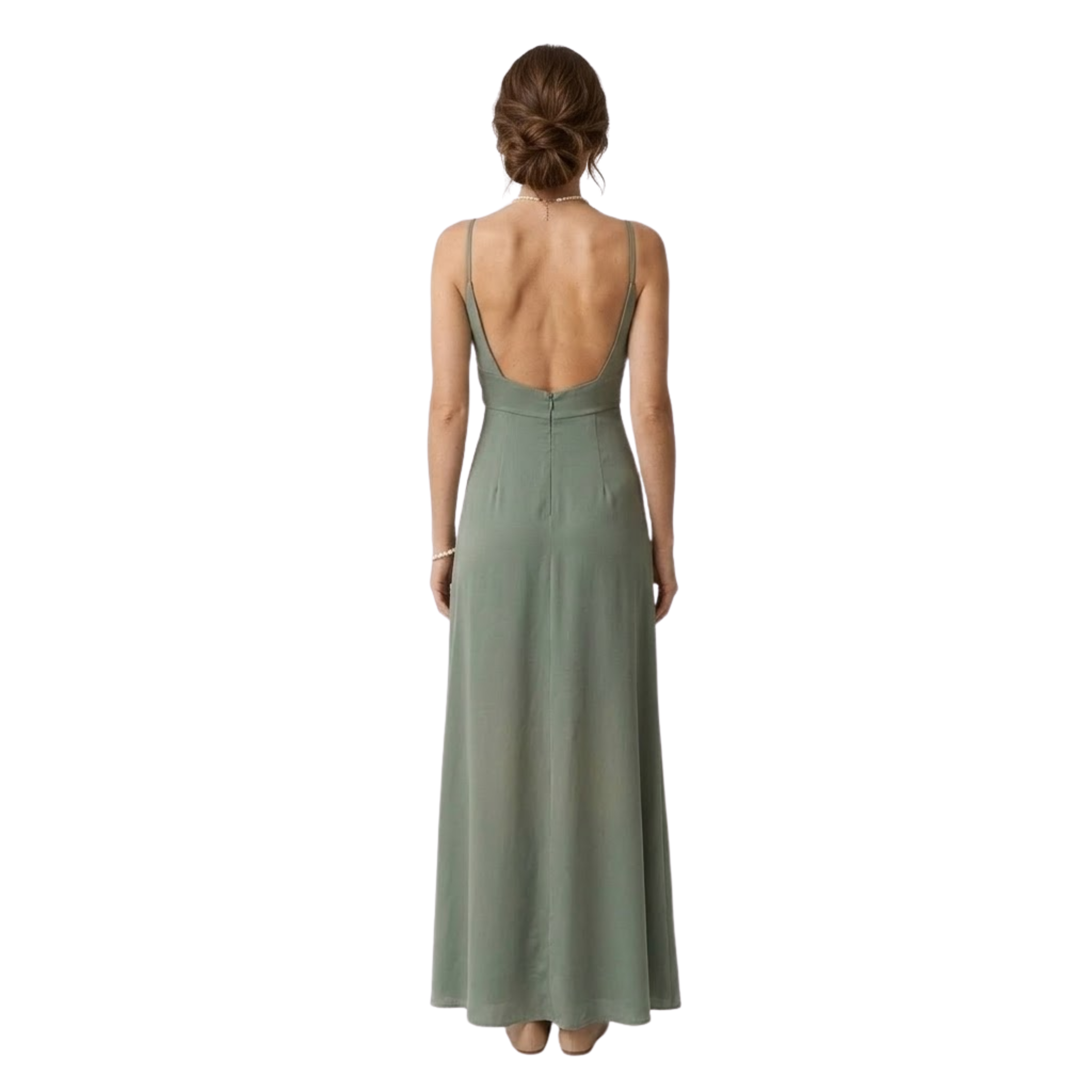 Robe Longue de Soirée en Satin avec Fente Latérale et Col en V pour Femmes