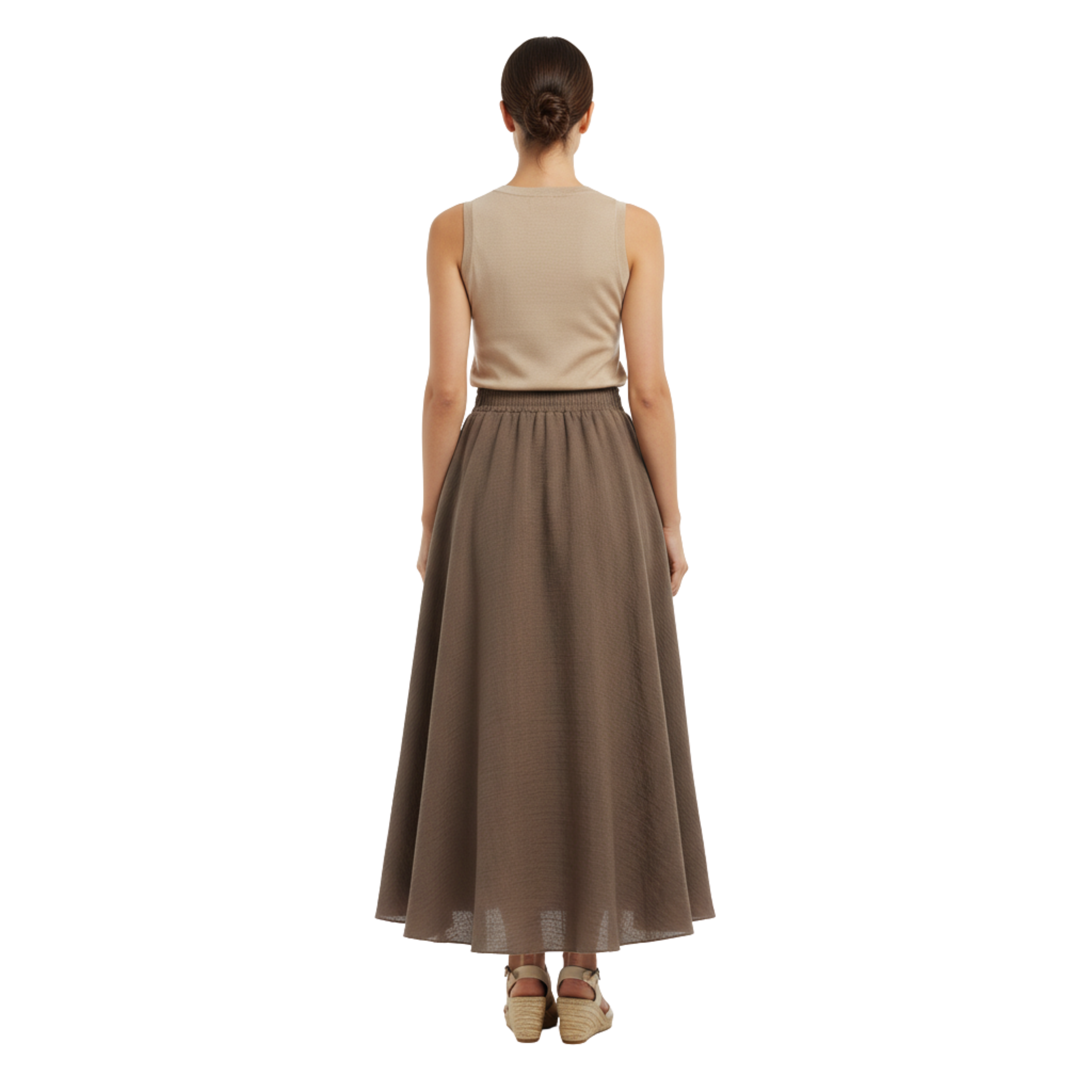 Jupe Maxi Femme en Coton et Lin, Taille Haute Élastique, Coupe Évasée, Longueur Cheville