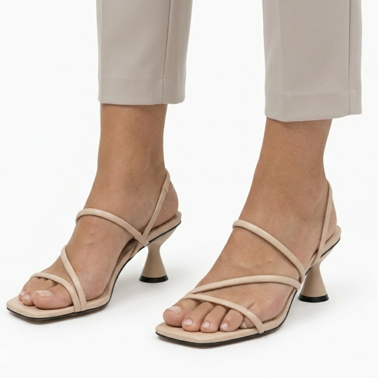 Sandalias de Tacón Alto para Mujer con Múltiples Tiras y Tacón Acampanado