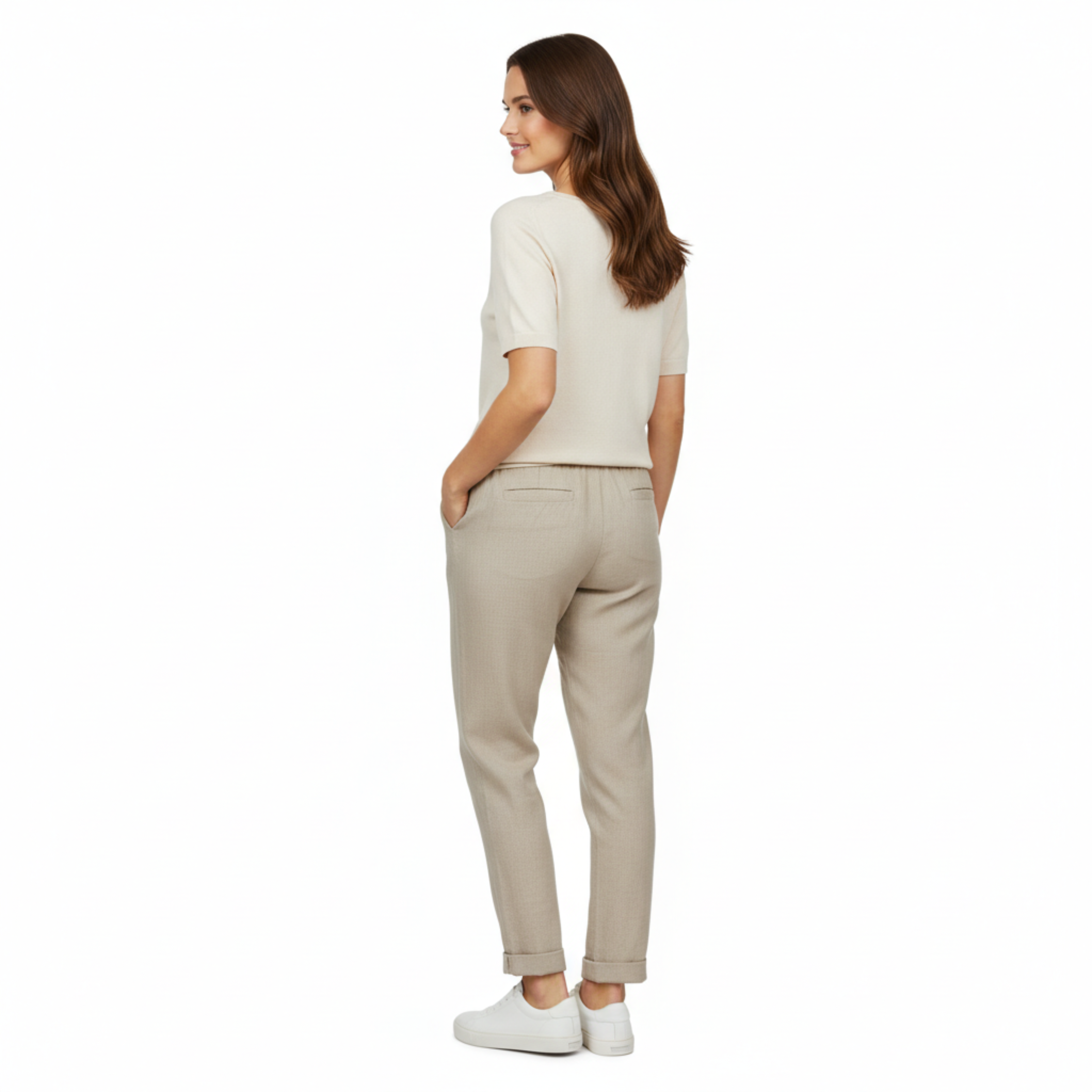 Women's Cotton Blend Pants with Elastic Waist and Fitted Pencil Cut