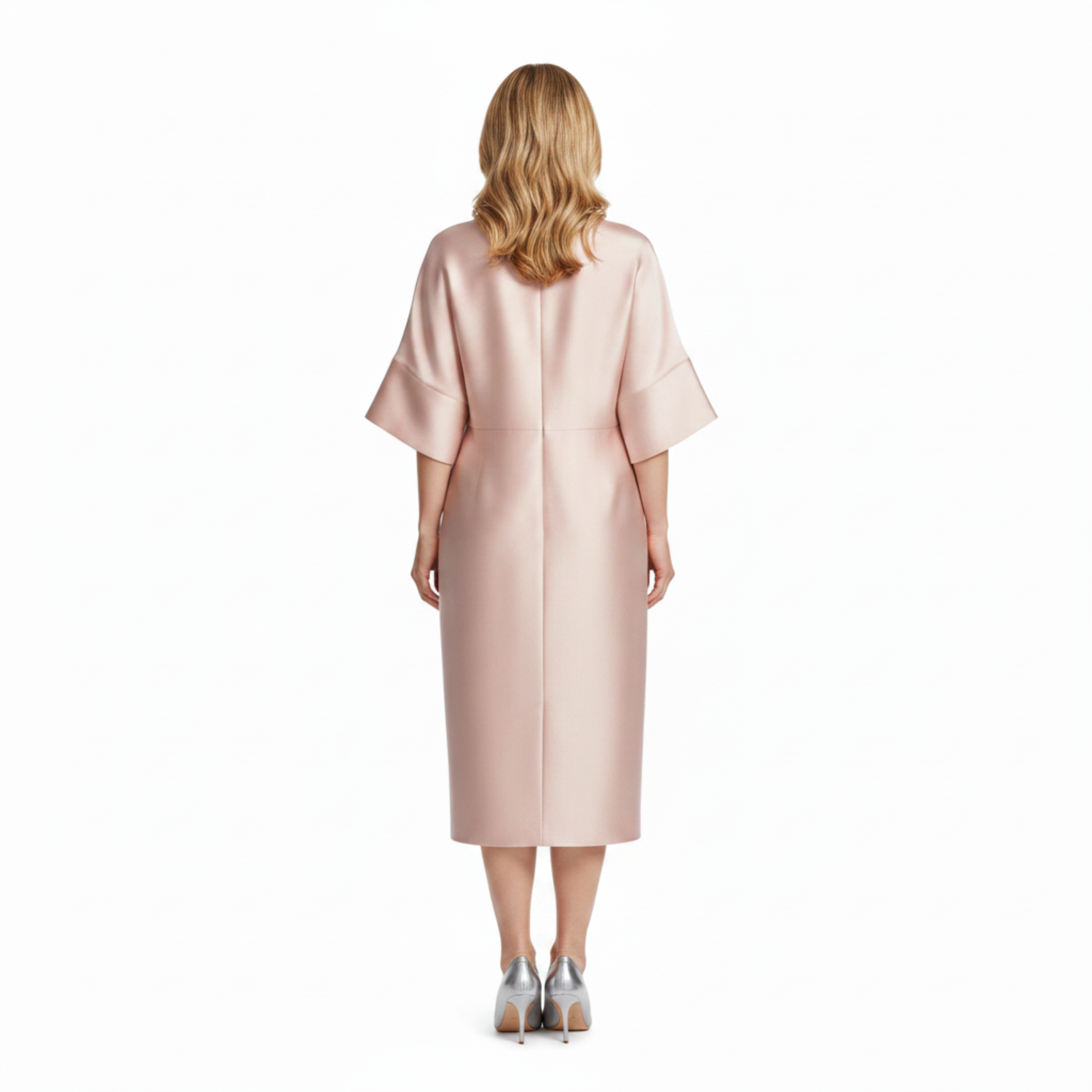 Vestido de Noche Midi Satinado para Invitada de Boda con Mangas Murciélago