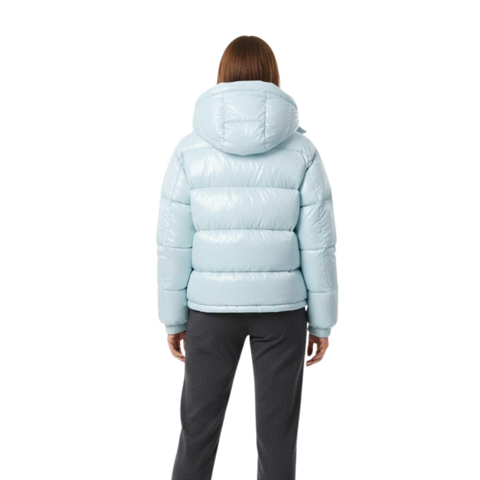 Women's Shiny Quilted Jacket with Hood, High Zipper Closure, Warm and Cozy