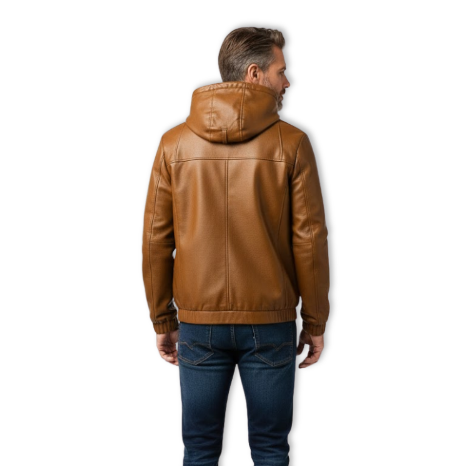 Herrevest i miljølæder med aftagelig hætte, moderne bymotorcykelstil