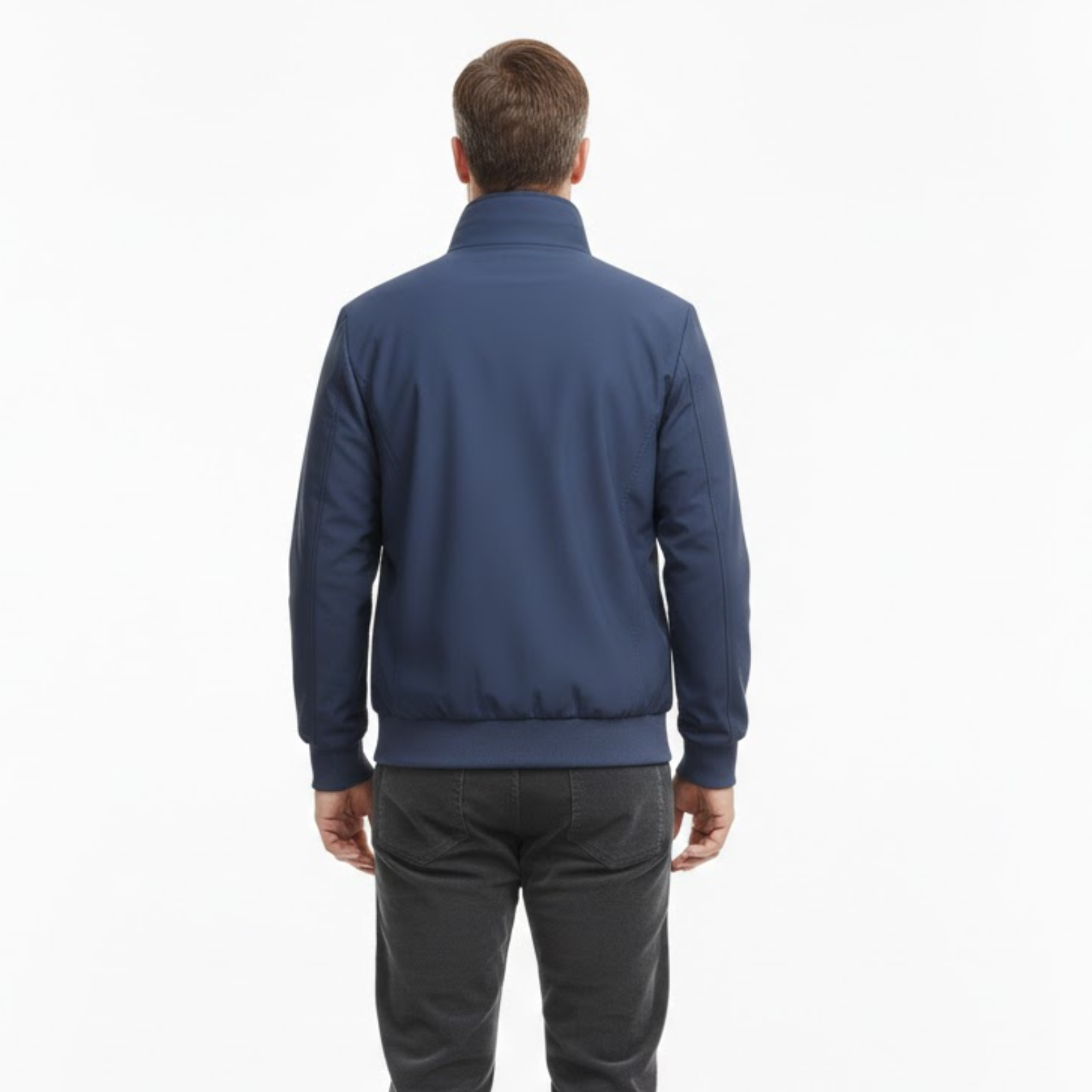 Light bomber jacket for men with stand-up collar and zipper, slim fit