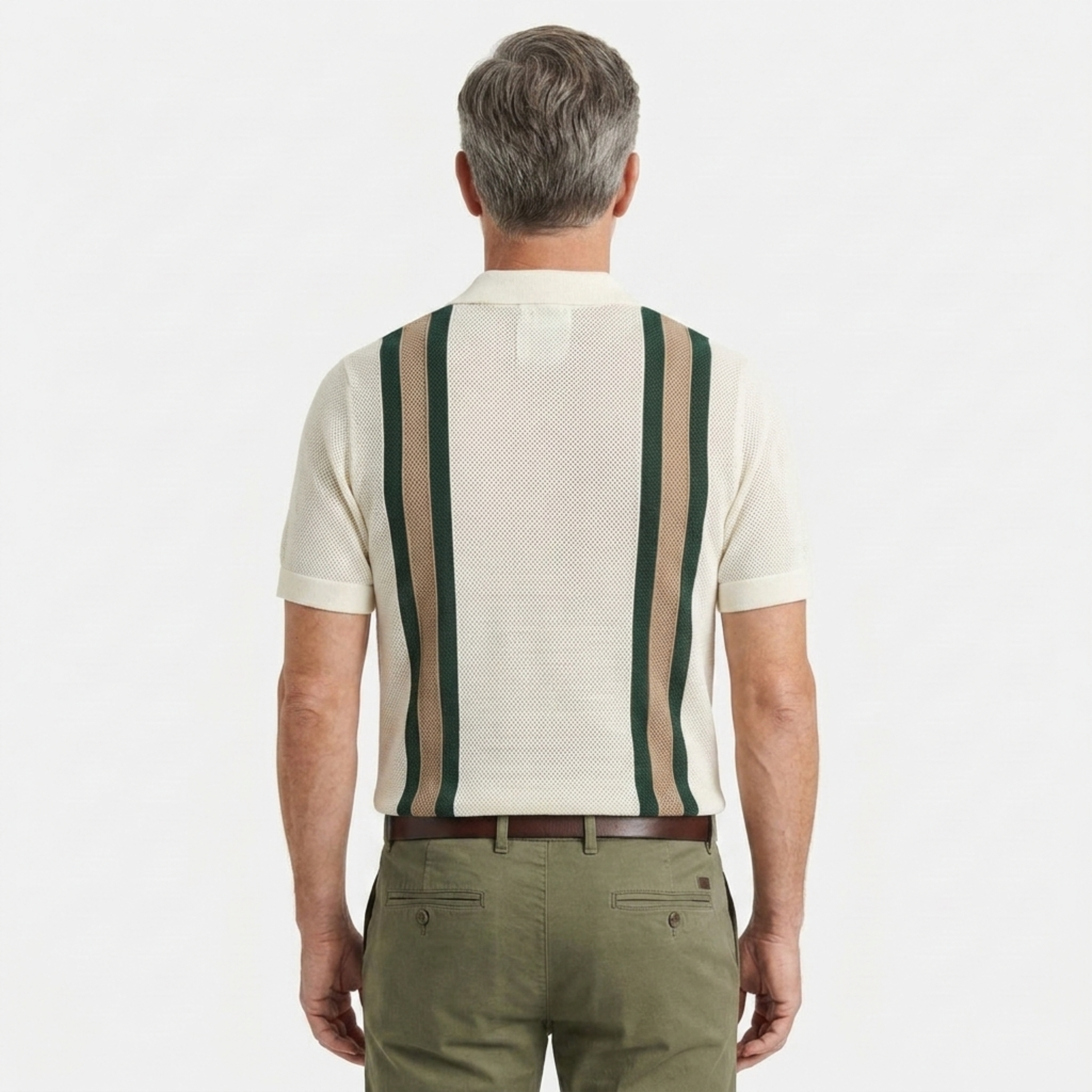 Men's knit polo — vertical stripes — vintage seaside style
