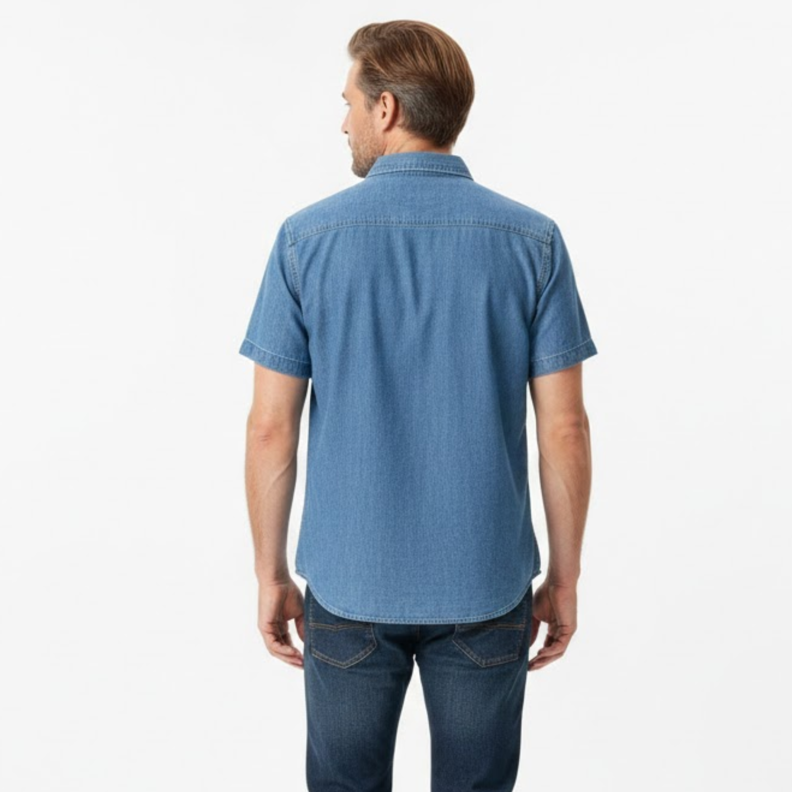 Chemise en jean à manches courtes pour homme 100% coton avec poches poitrine